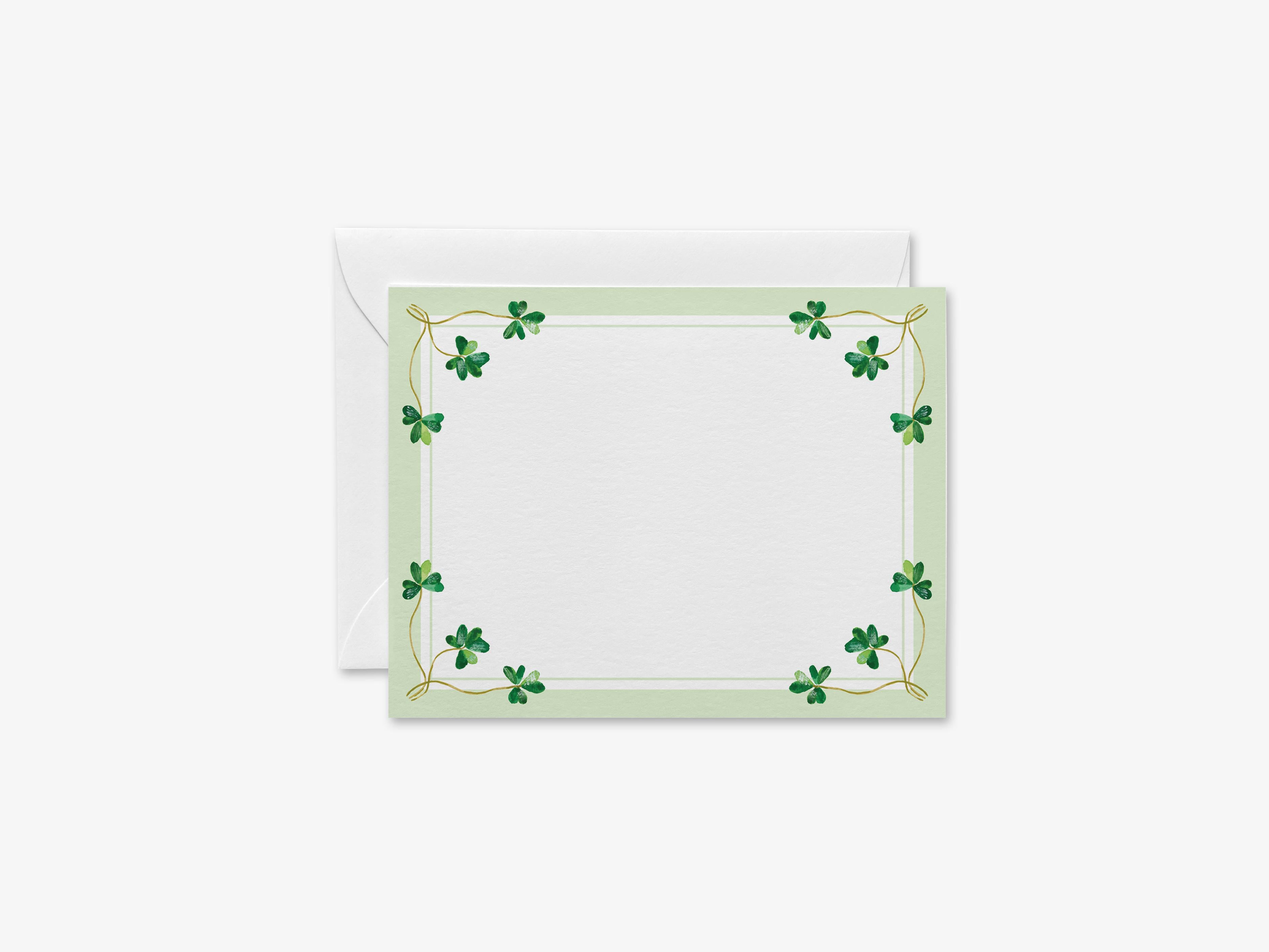 Irish Clover Shamrock Flat Notes-These personalized flat notecards are 4.25x5.5 and feature our hand-painted watercolor shamrocks, printed in the USA on 120lb textured stock. They come with your choice of envelopes and make great thank yous and gifts for the shamrock lover in your life.-The Singing Little Bird
