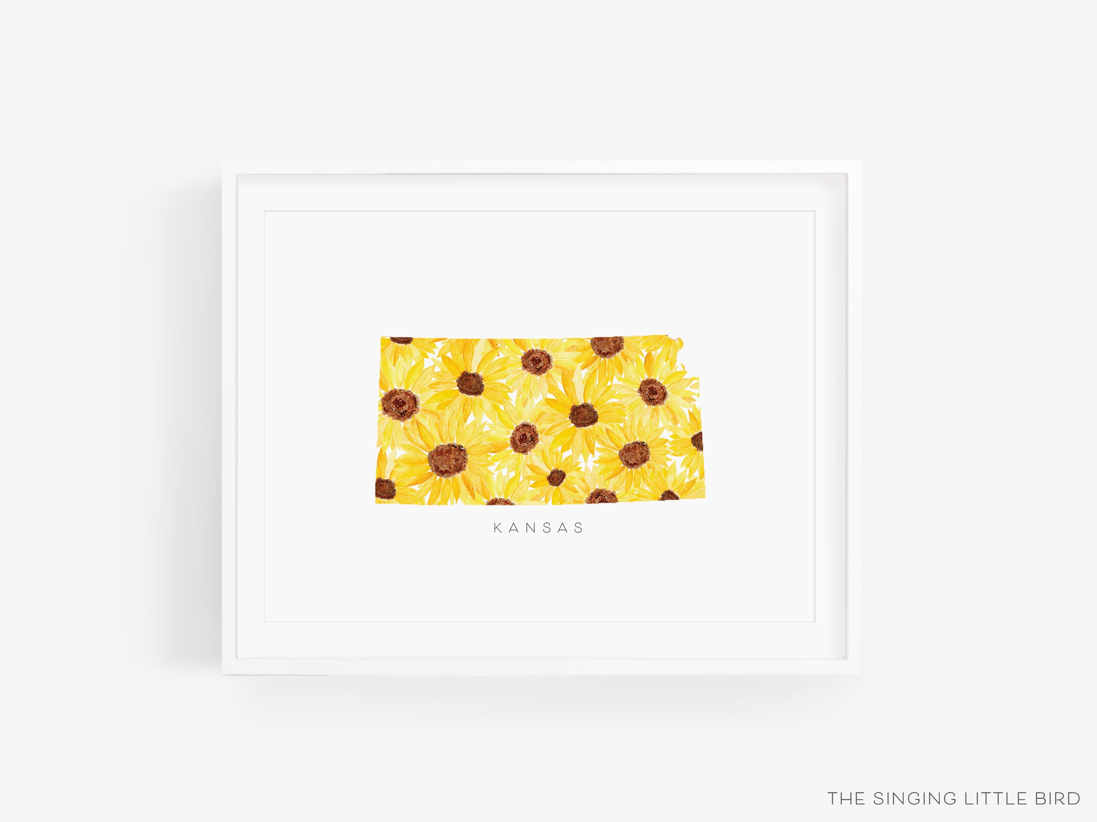 Kansas Sunflower Art Print-This watercolor art print features our hand-painted sunflowers, printed in the USA on 120lb high quality art paper. This makes a great gift or wall decor for the Kansas state flower lover in your life.-The Singing Little Bird