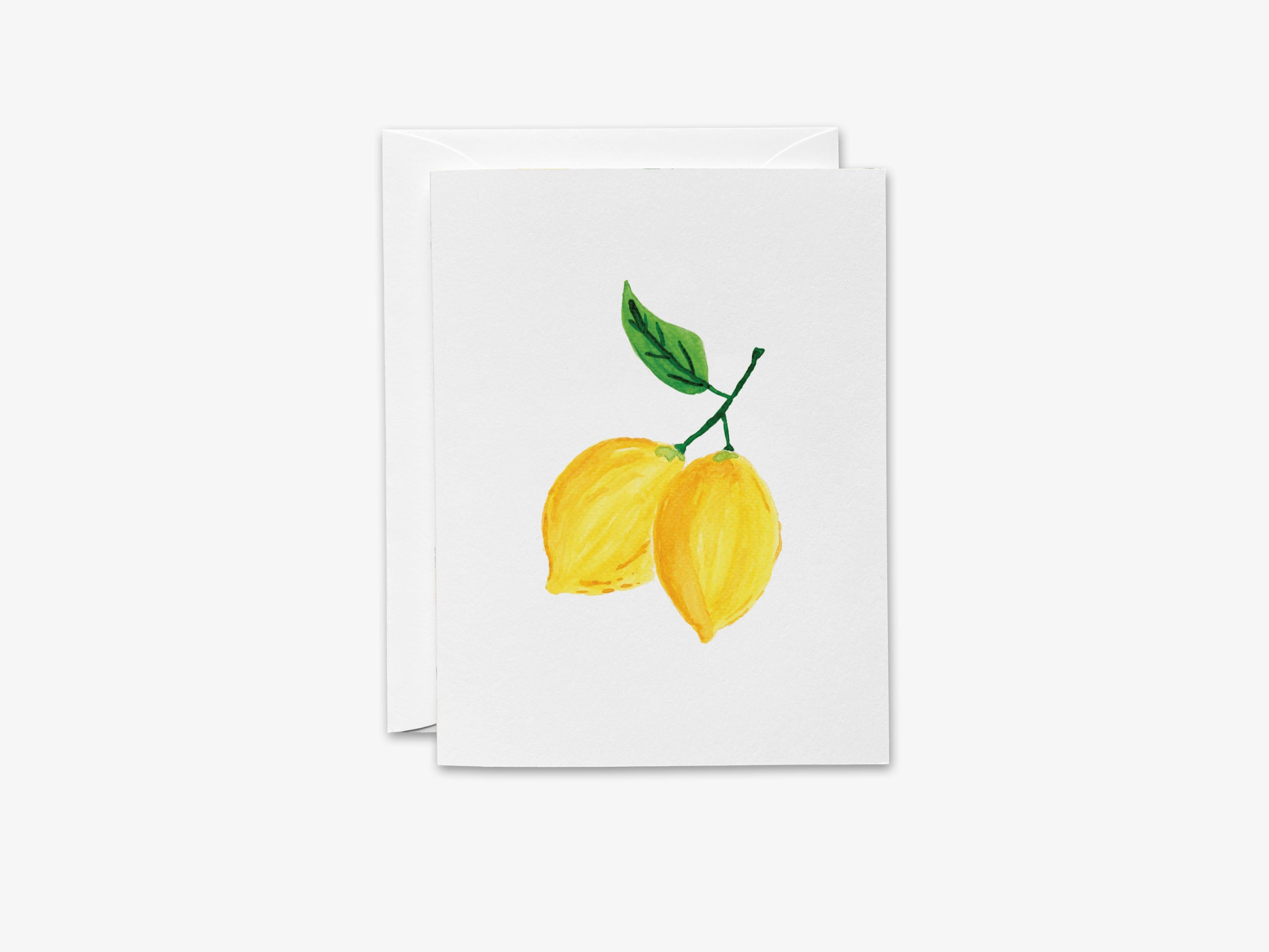 Lemon Greeting Card-These folded greeting cards are 4.25x5.5 and feature our hand-painted lemon, printed in the USA on 100lb textured stock. They come with a White envelope and make a great just because card for the citurs lover in your life.-The Singing Little Bird
