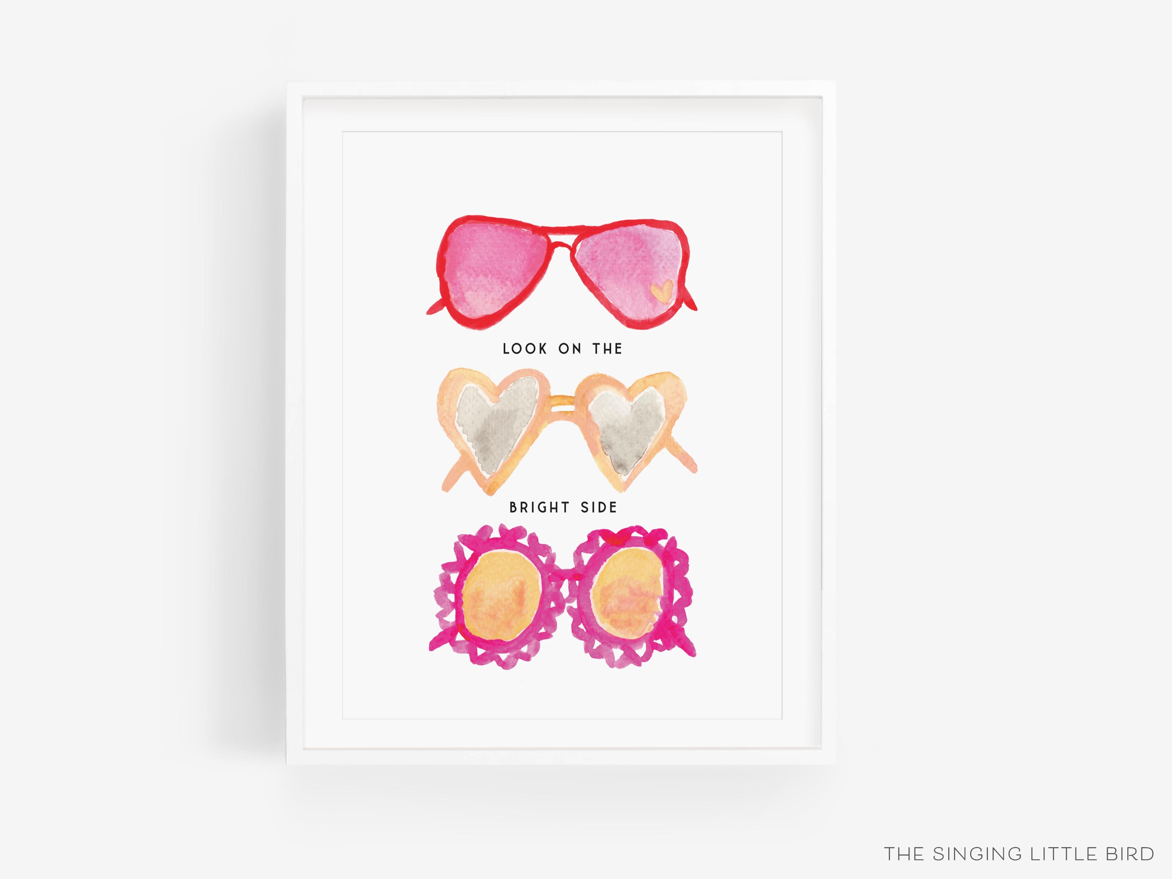 Look on the Bright Side Heart Glasses Art Print-This watercolor art print features our hand-painted sunglasses, printed in the USA on 120lb high quality art paper. This makes a great gift or wall decor for the sunny lover in your life.-The Singing Little Bird