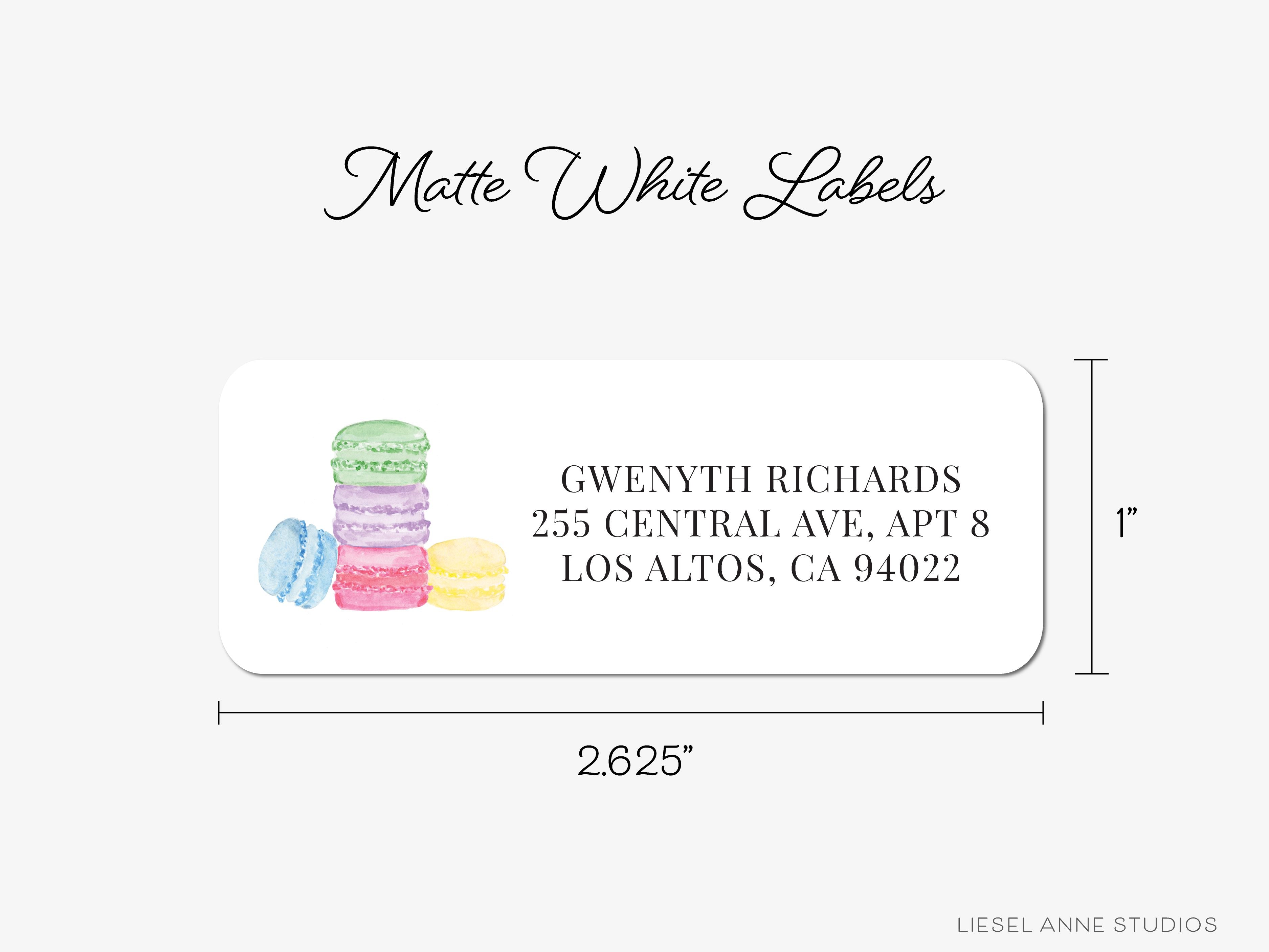 Macaron Stack Return Address Labels-These personalized return address labels are 2.625" x 1" and feature our hand-painted watercolor macarons, printed in the USA on beautiful matte finish labels. These make great gifts for yourself or the French pastry lover.-The Singing Little Bird