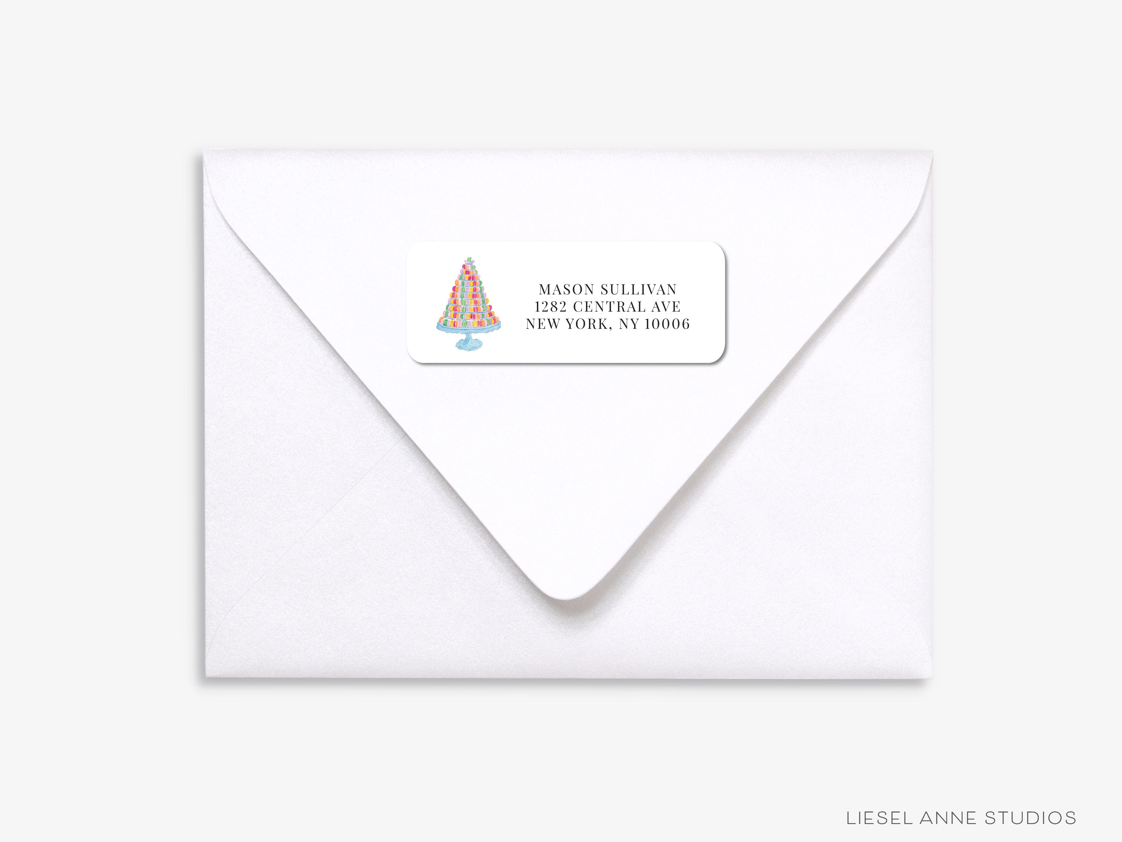 Macaron Tower Return Address Labels-These personalized return address labels are 2.625" x 1" and feature our hand-painted watercolor macarons, printed in the USA on beautiful matte finish labels. These make great gifts for yourself or the French pastry lover.-The Singing Little Bird