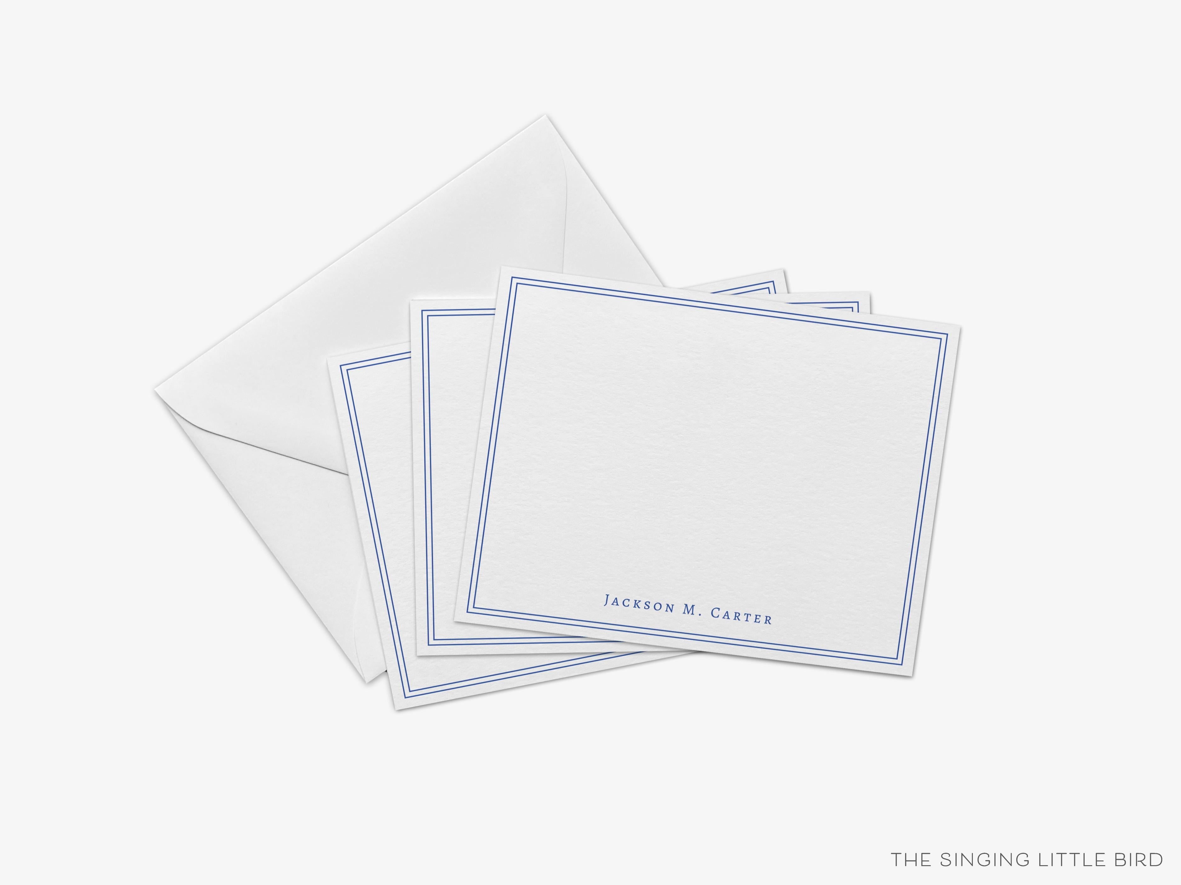 Men's Personalized Flat Notes-These personalized flat notecards are 4.25x5.5 and feature simple text and border, printed in the USA on 120lb textured stock. They come with your choice of envelopes and make great thank yous and gifts for the modern lover in your life.-The Singing Little Bird