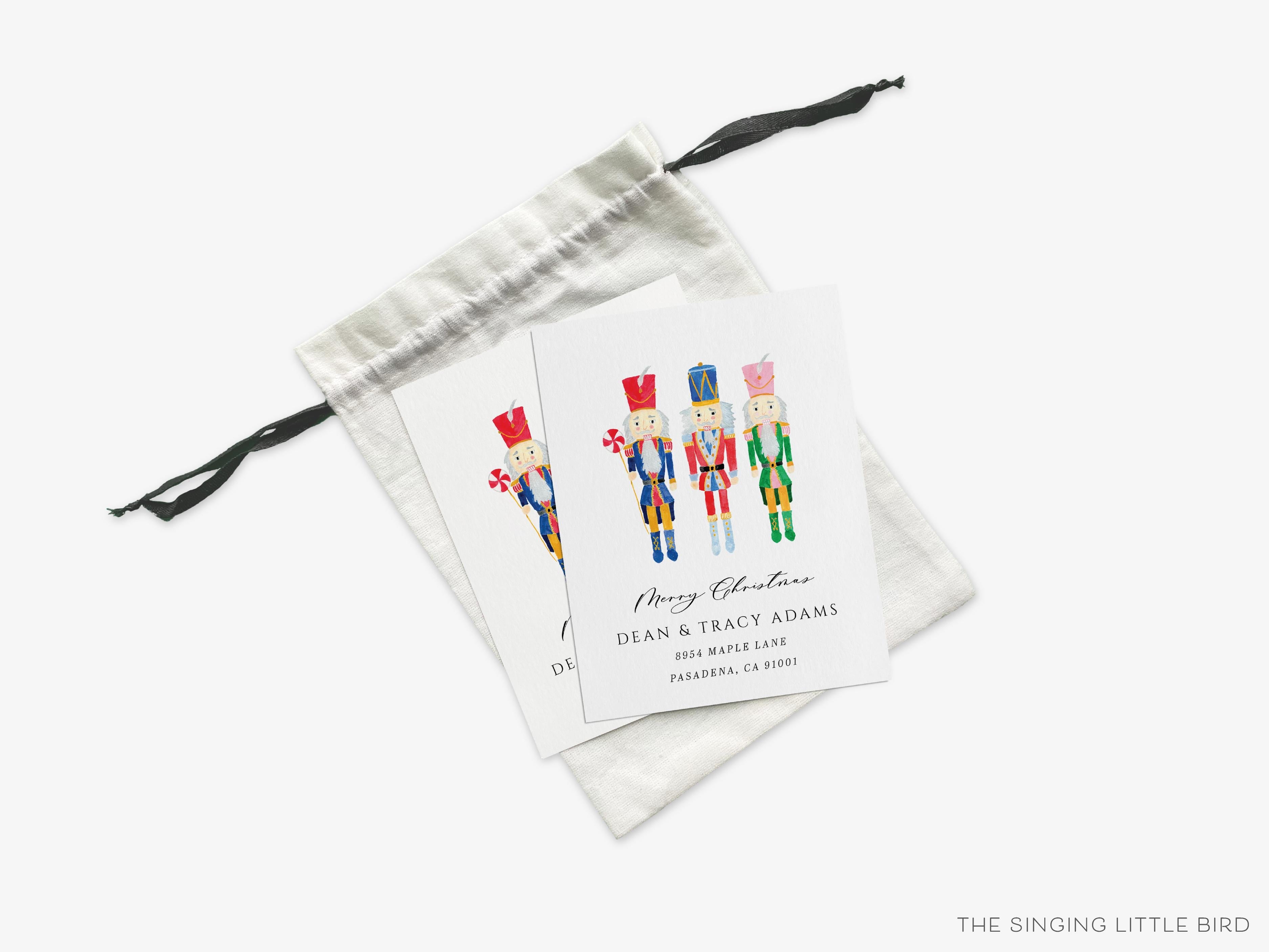 Nutcracker Christmas Moving Announcement-These personalized flat change of address cards are 4.25x5.5 and feature our hand-painted watercolor Nutcrackers, printed in the USA on 120lb textured stock. They come with your choice of envelopes and make great moving announcements for the Christmas lover.-The Singing Little Bird