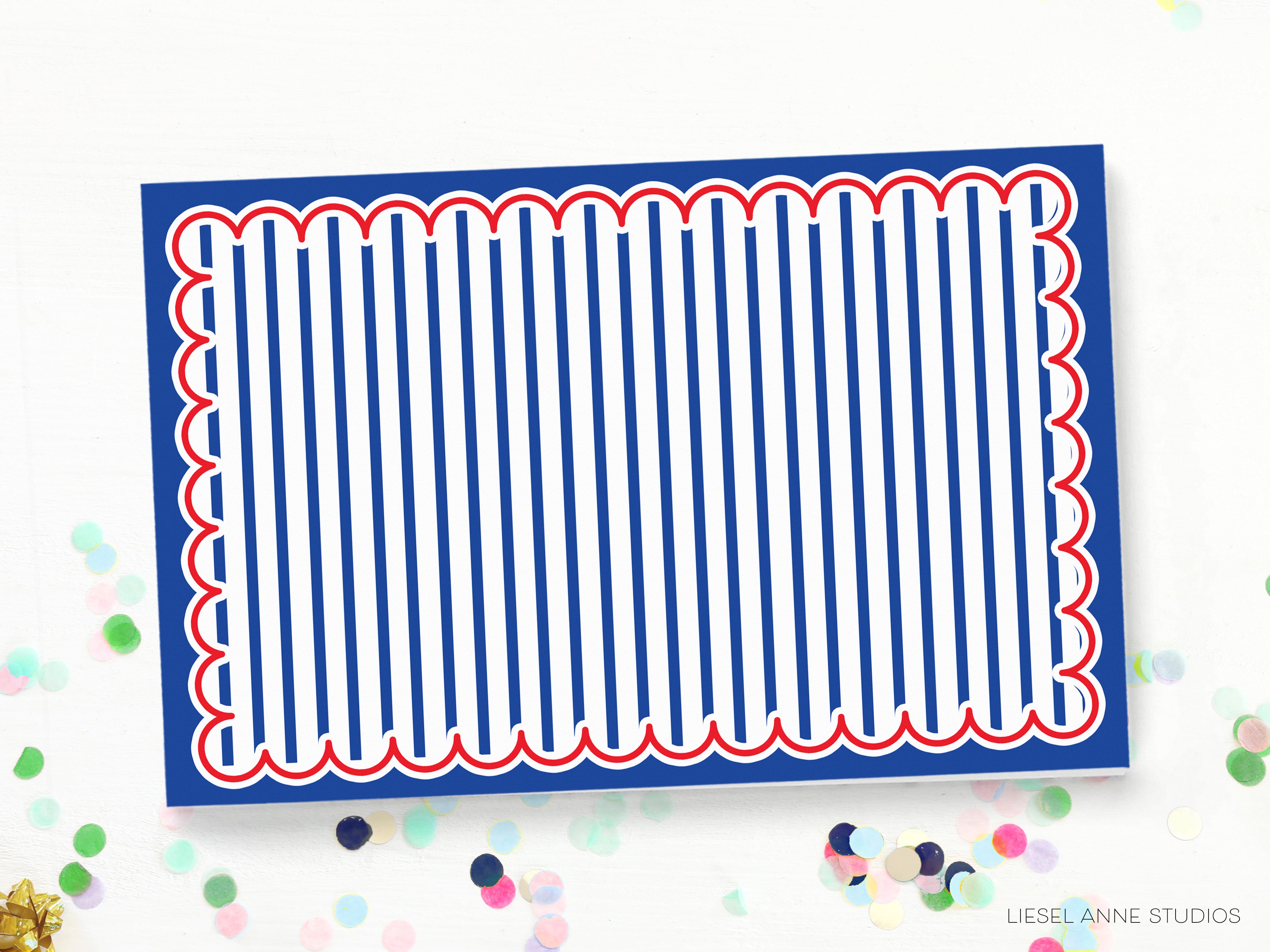 Red, White and Blue Stripe Scalloped Placemat Pad