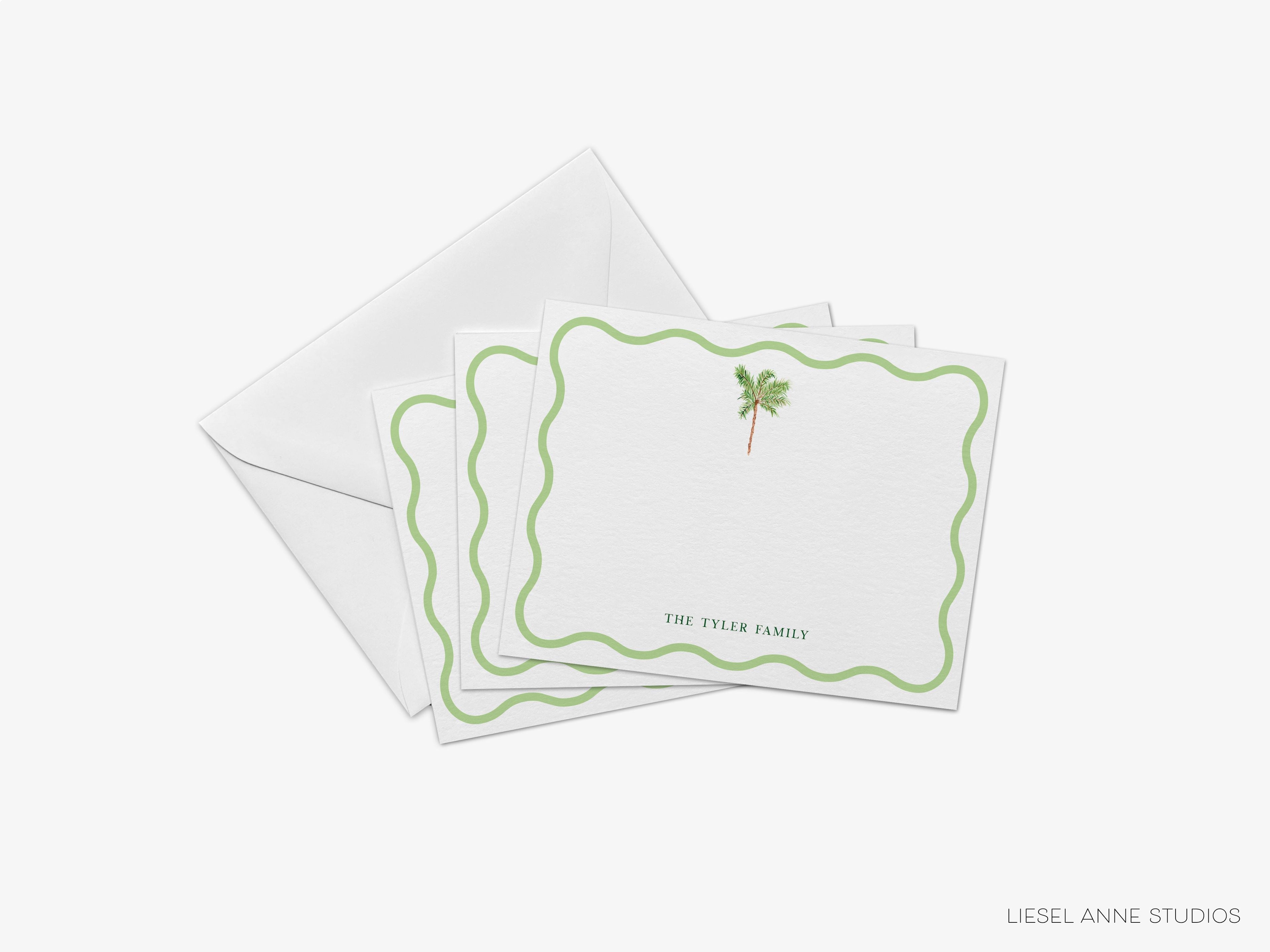 Palm Tree Flat Notes-These personalized flat notecards are 4.25x5.5 and feature our hand-painted watercolor Palm Tree, printed in the USA on 120lb textured stock. They come with your choice of envelopes and make great thank yous and gifts for the beach lover in your life.-The Singing Little Bird