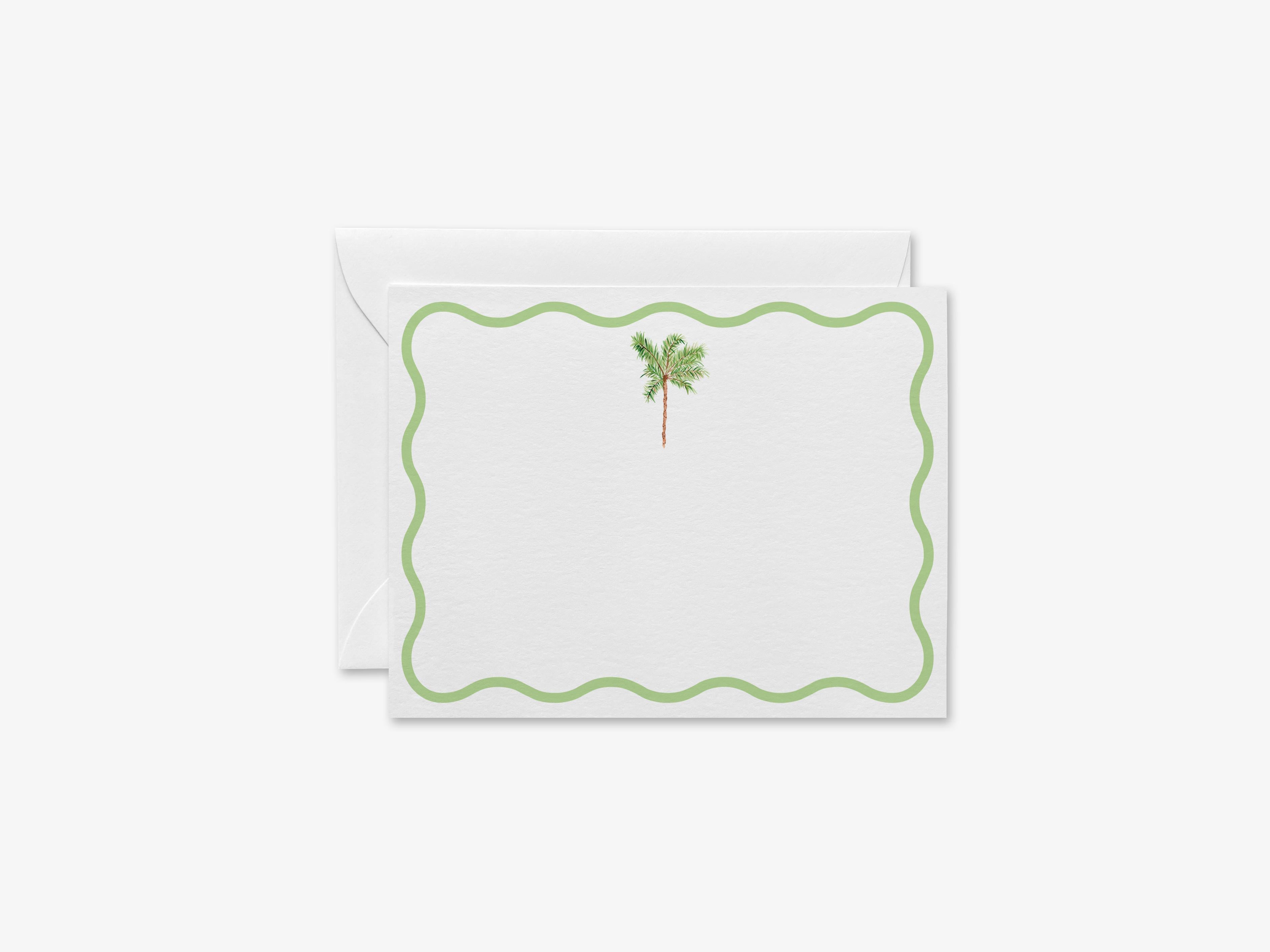 Palm Tree Flat Notes-These personalized flat notecards are 4.25x5.5 and feature our hand-painted watercolor Palm Tree, printed in the USA on 120lb textured stock. They come with your choice of envelopes and make great thank yous and gifts for the beach lover in your life.-The Singing Little Bird
