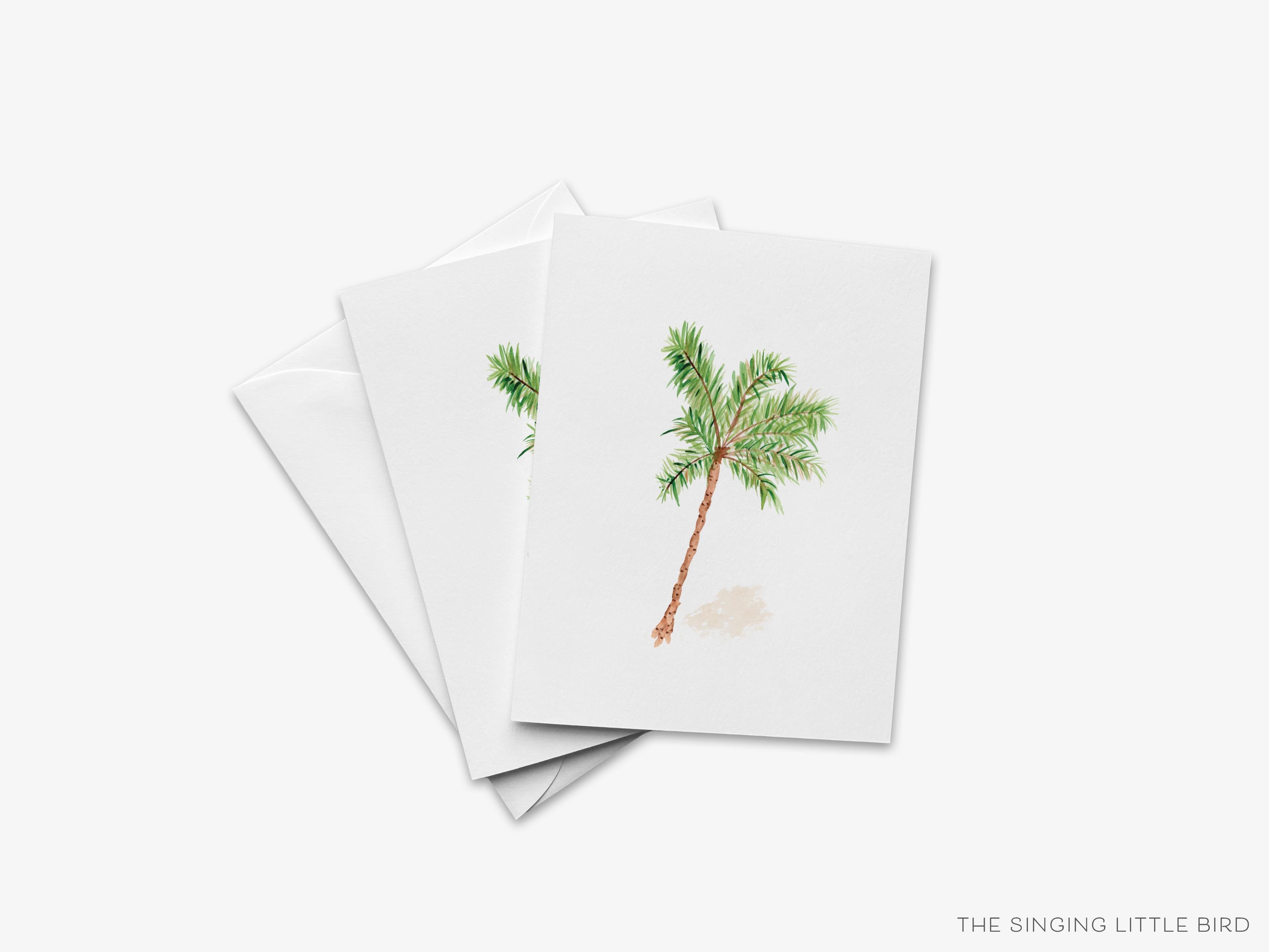 Palm Tree Greeting Card-These folded greeting cards are 4.25x5.5 and feature our hand-painted palm tree, printed in the USA on 100lb textured stock. They come with a White envelope and make a great thinking of you card for the beach lover in your life.-The Singing Little Bird