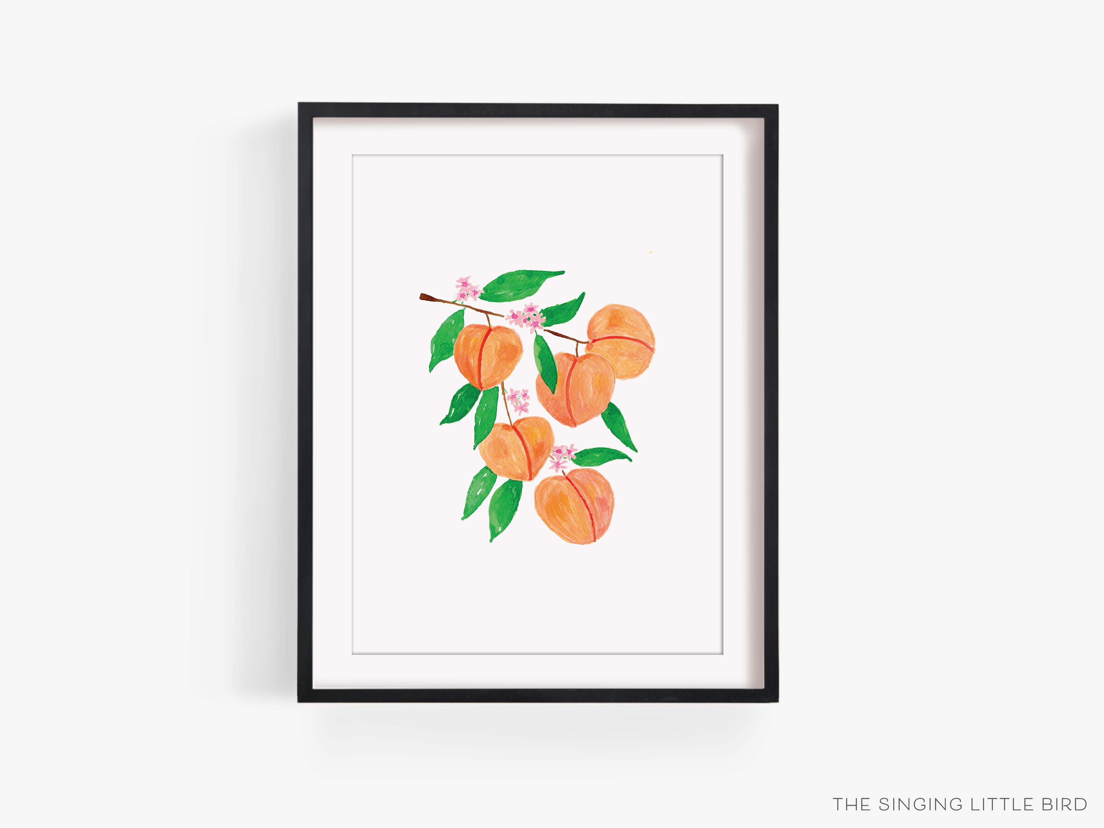 Peach Branch Art Print-This watercolor art print features our hand-painted peaches, printed in the USA on 120lb high quality art paper. This makes a great gift or wall decor for the fruit lover in your life.-The Singing Little Bird