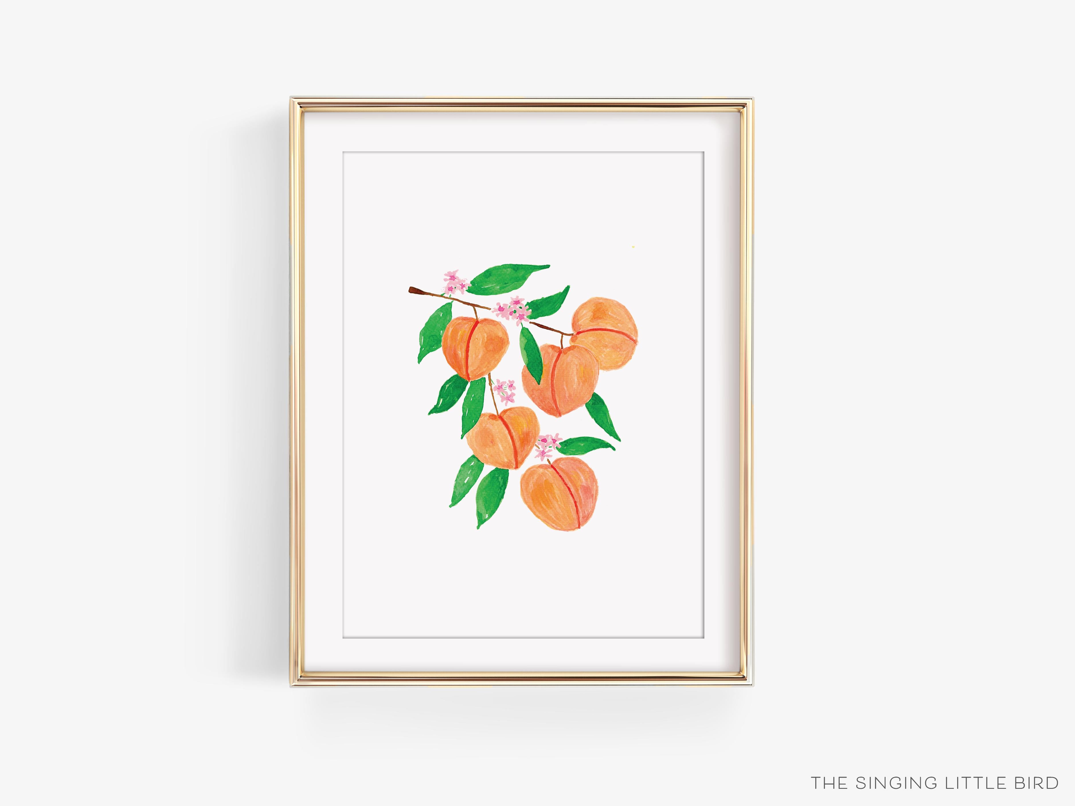 Peach Branch Art Print-This watercolor art print features our hand-painted peaches, printed in the USA on 120lb high quality art paper. This makes a great gift or wall decor for the fruit lover in your life.-The Singing Little Bird