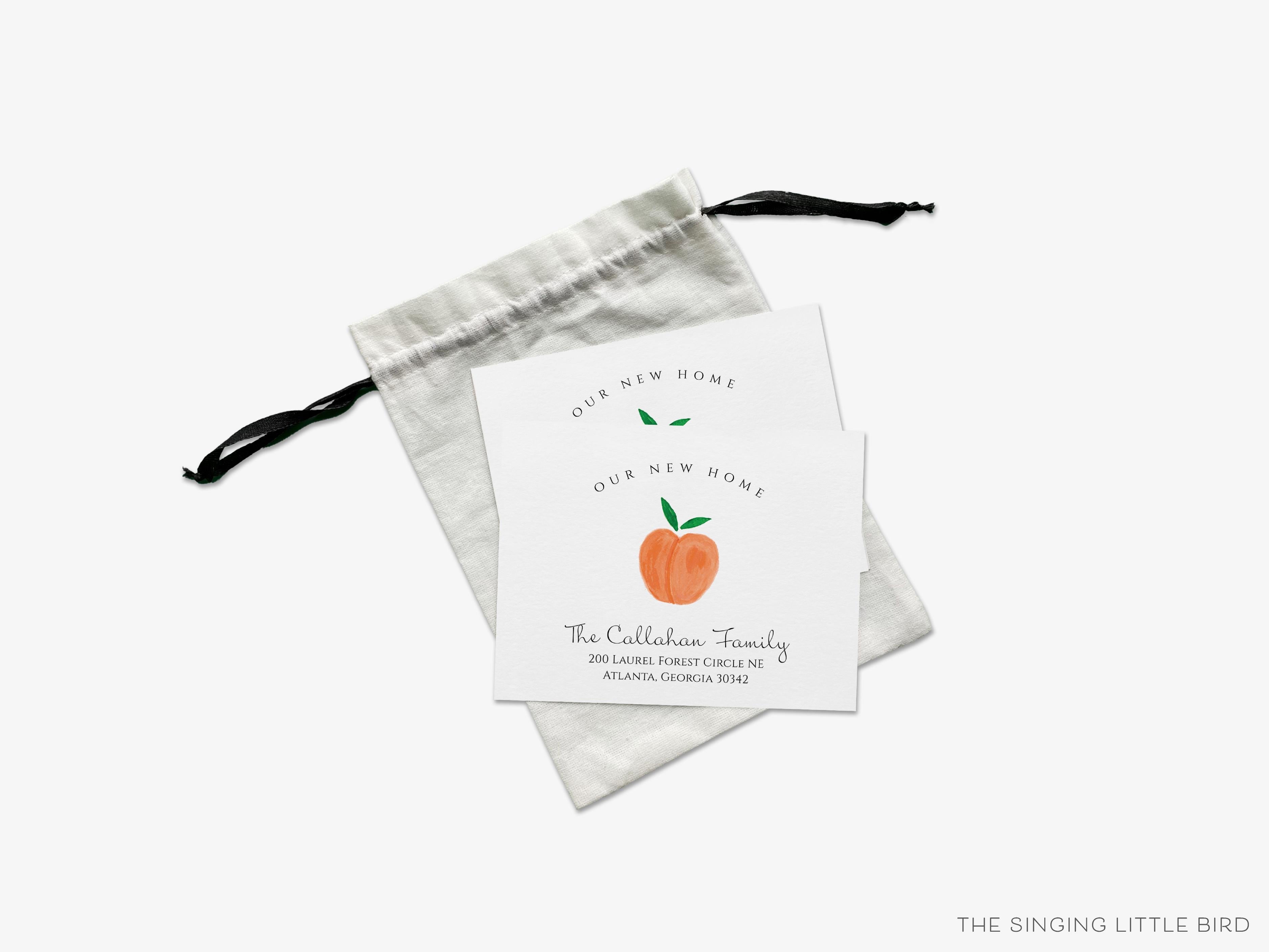 Peach Moving Announcement-These personalized flat change of address cards are 4.25x5.5 and feature our hand-painted watercolor Peach, printed in the USA on 120lb textured stock. They come with your choice of envelopes and make great moving announcements for the fruit lover.-The Singing Little Bird