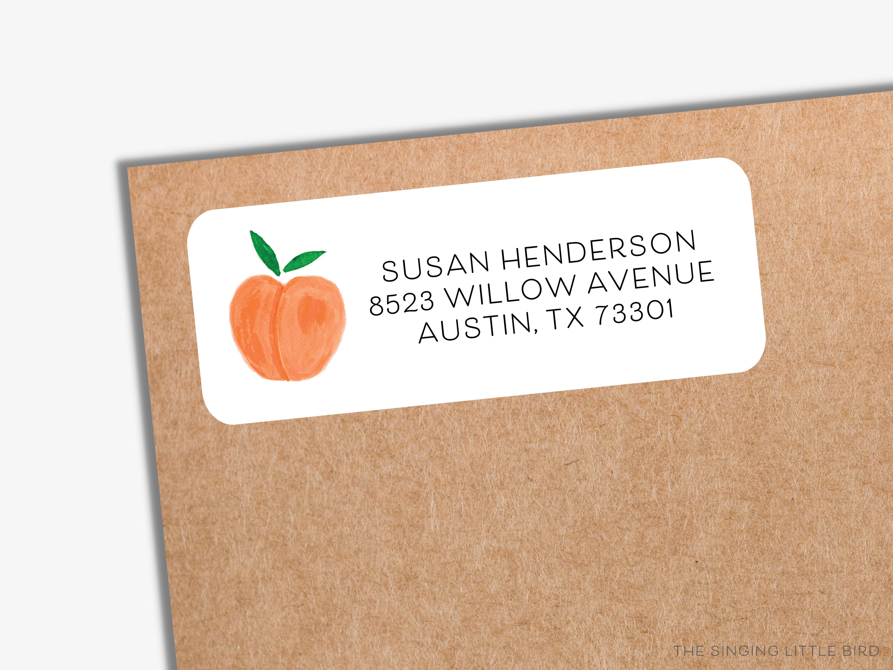 Peach Return Address Labels-These personalized return address labels are 2.625" x 1" and feature our hand-painted watercolor Peach, printed in the USA on beautiful matte finish labels. These make great gifts for yourself or the fruit lover.-The Singing Little Bird