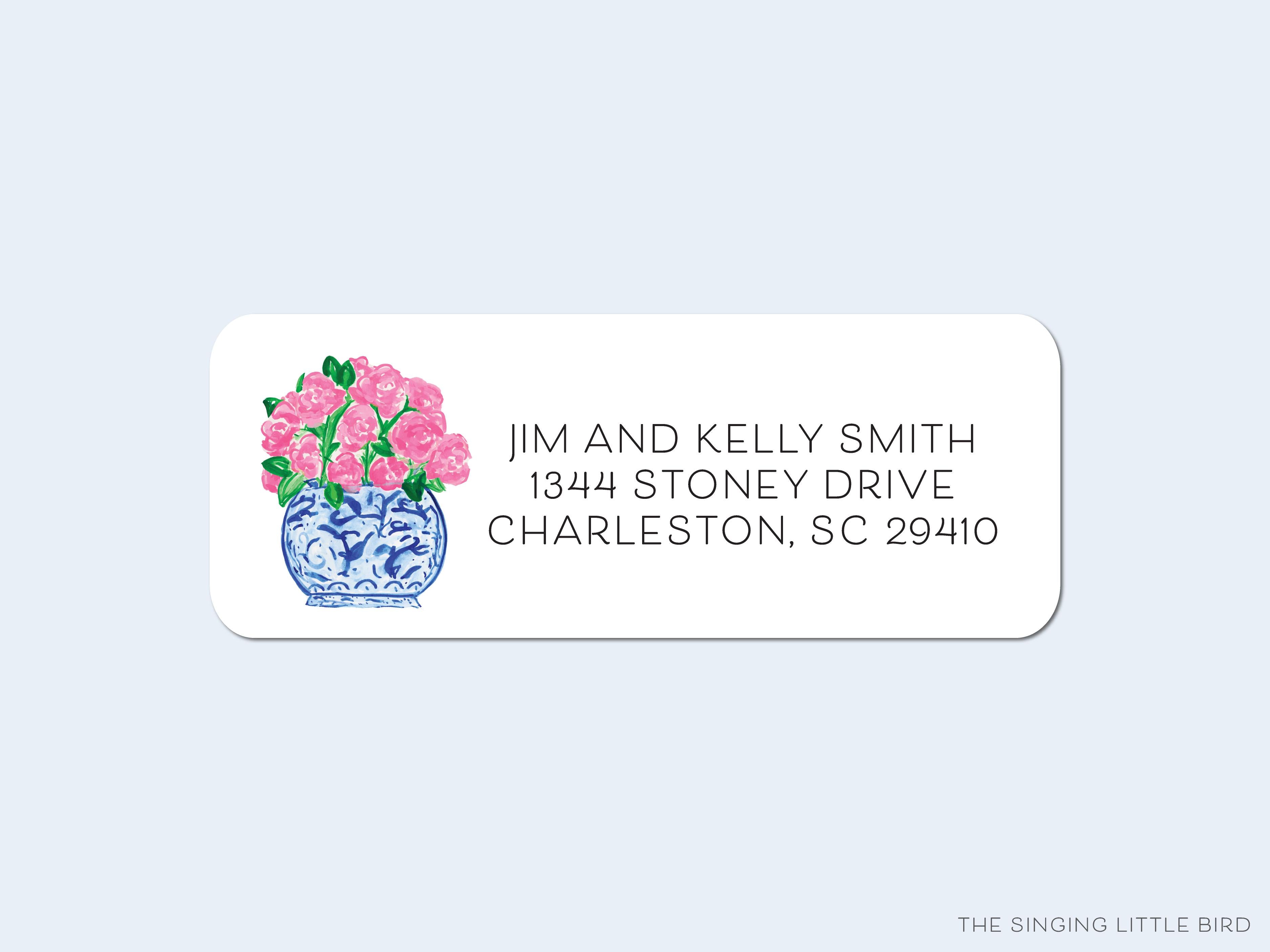Peony Ginger Jar Return Address Labels-These personalized return address labels are 2.625" x 1" and feature our hand-painted watercolor Peony Ginger Jar, printed in the USA on beautiful matte finish labels. These make great gifts for yourself or the floral lover.-The Singing Little Bird