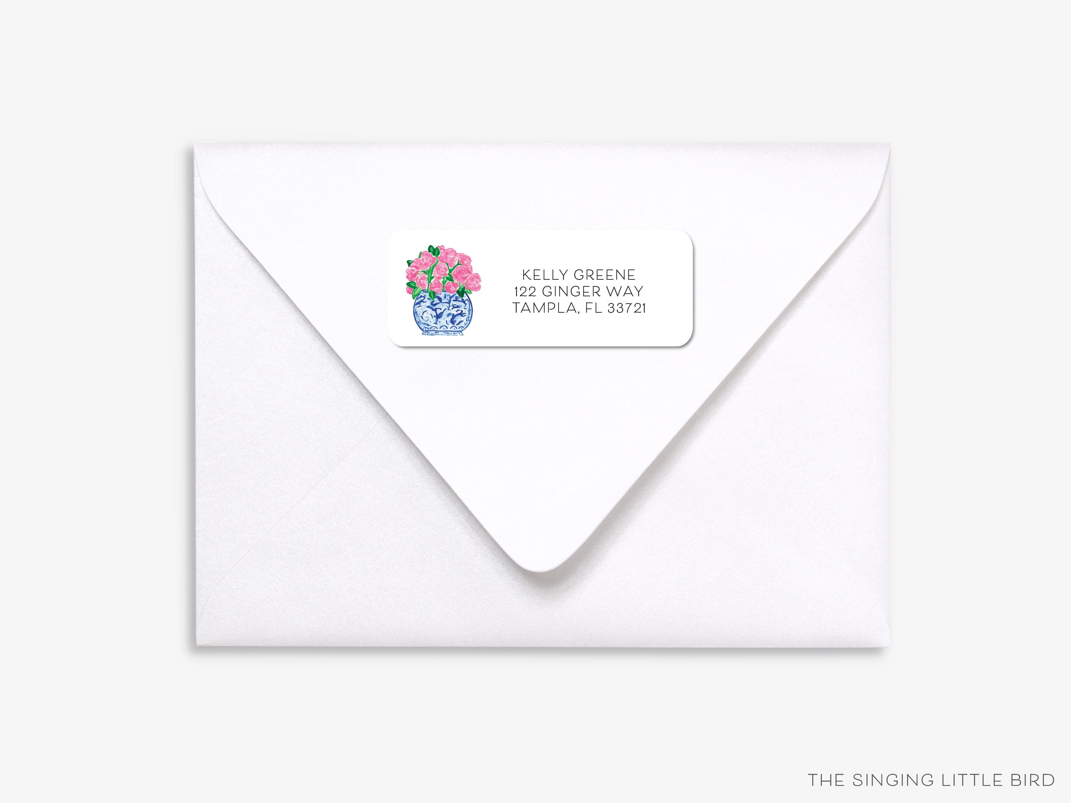 Peony Ginger Jar Return Address Labels-These personalized return address labels are 2.625" x 1" and feature our hand-painted watercolor Peony Ginger Jar, printed in the USA on beautiful matte finish labels. These make great gifts for yourself or the floral lover.-The Singing Little Bird