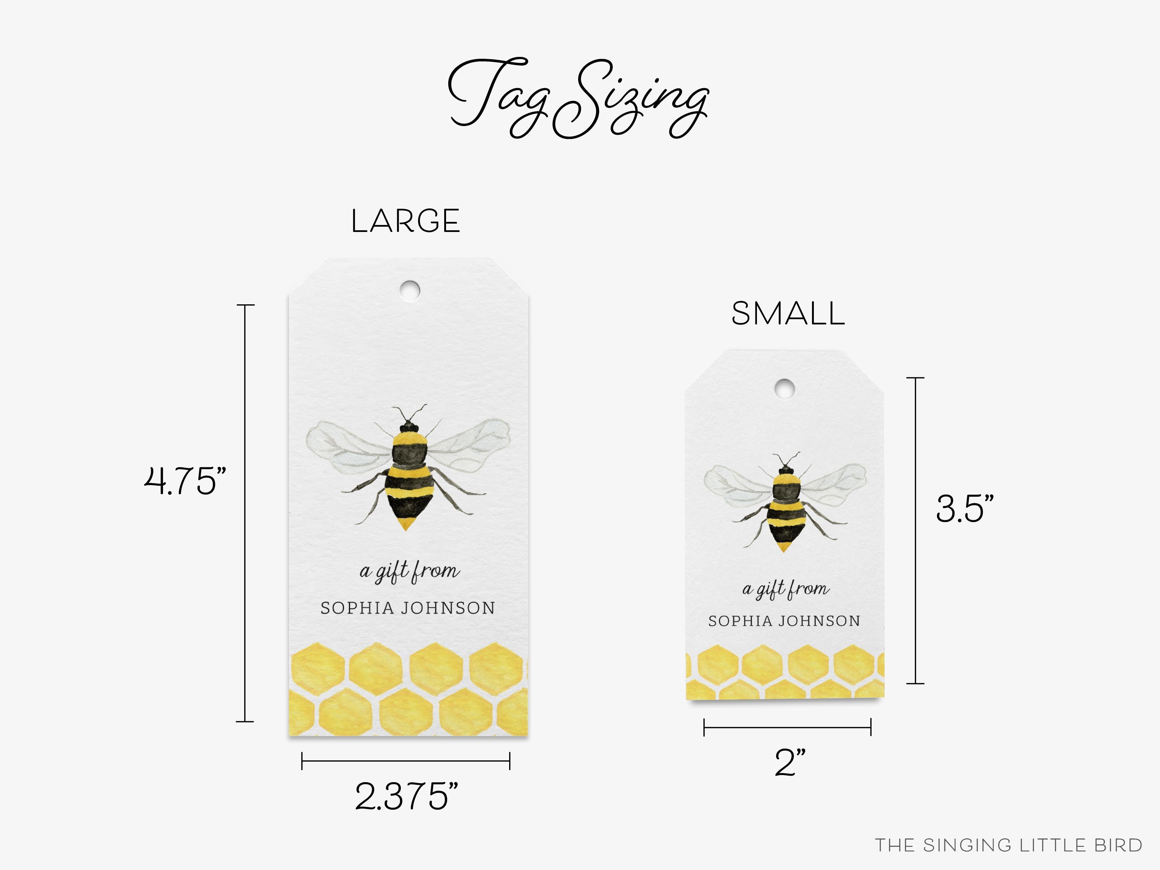 Personalized Bee Gift Tags-These gift tags come in sets, hole-punched with white twine and feature our hand-painted watercolor bee, printed in the USA on 120lb textured stock. They make great tags for gifting or gifts for the bee lover in your life.-The Singing Little Bird