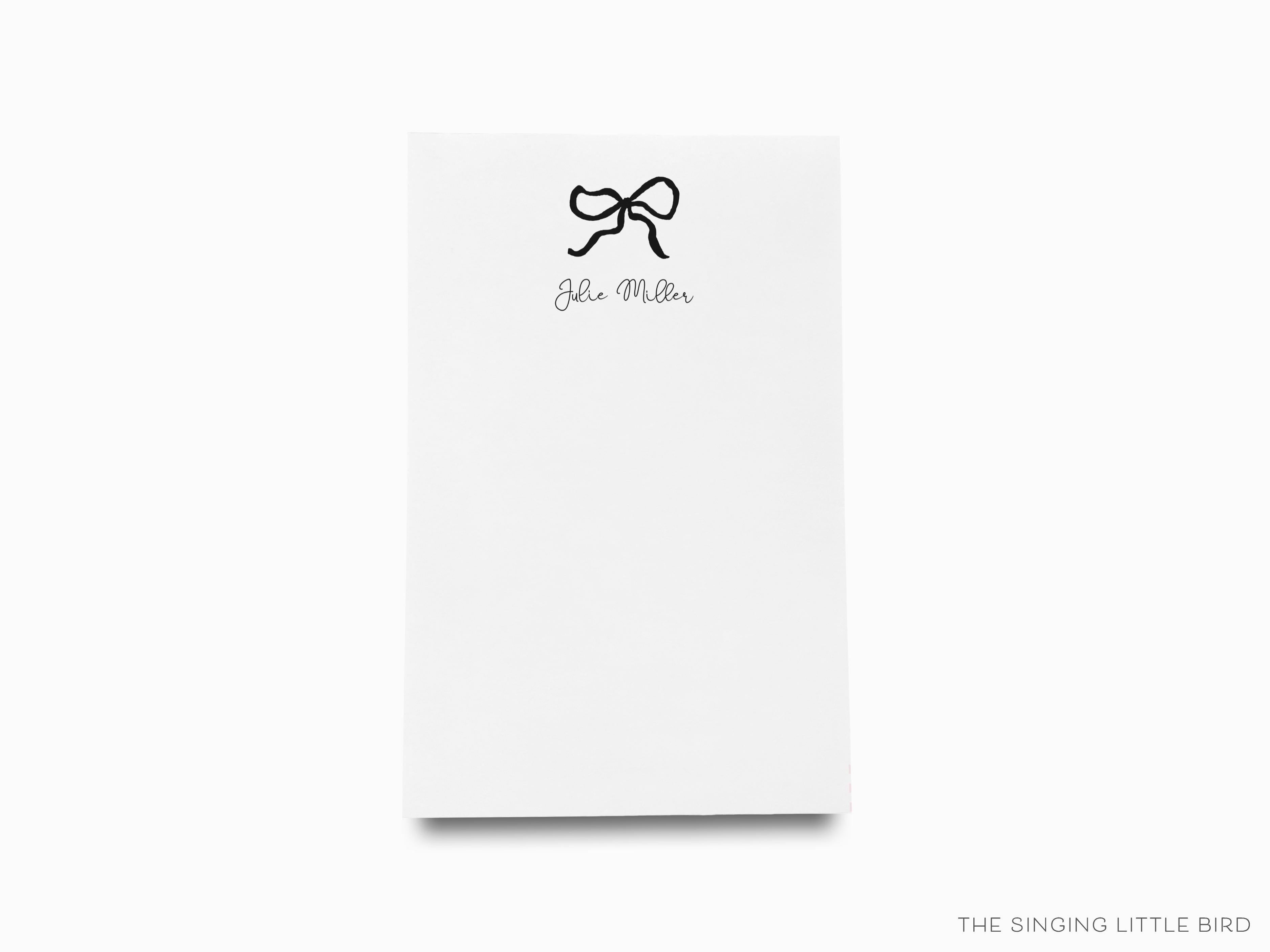 Personalized Black Bow Notepad-These personalized notepads feature our hand-painted watercolor bow, printed in the USA on a beautiful smooth stock. You choose which size you want (or bundled together for a beautiful gift set) and makes a great gift for the checklist and feminine bow lover in your life.-The Singing Little Bird