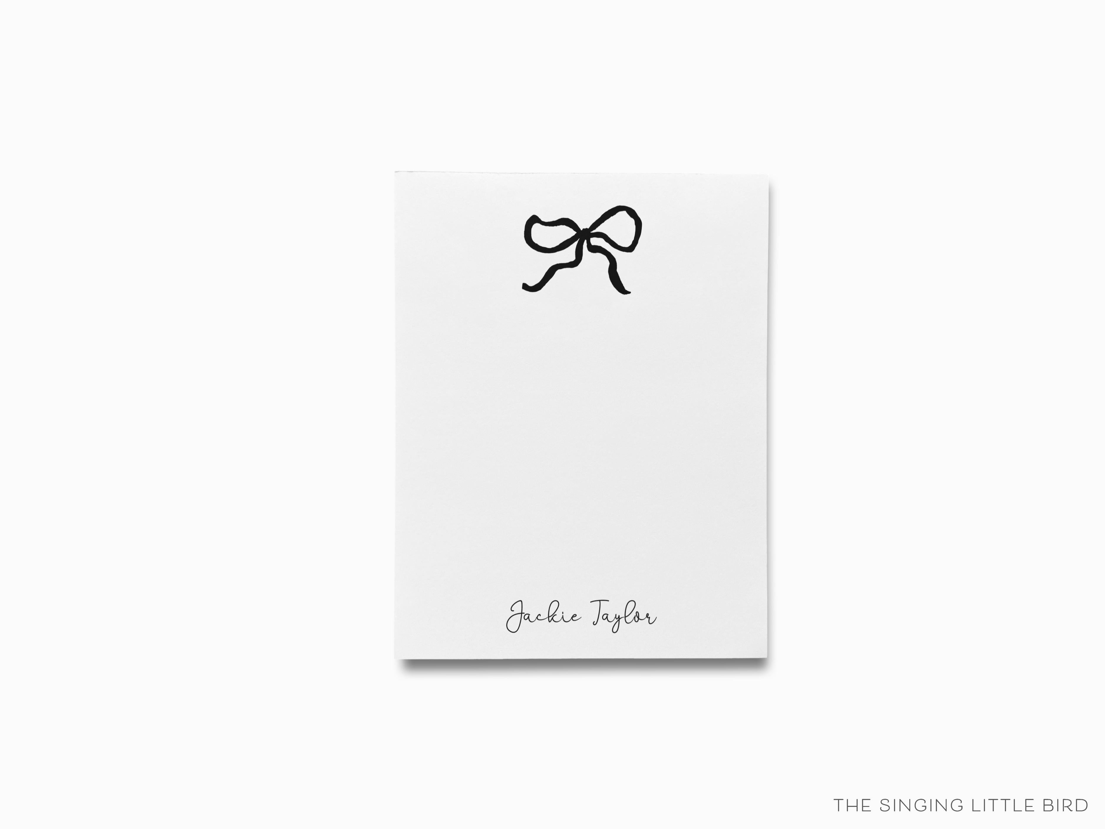 Personalized Black Bow Notepad-These personalized notepads feature our hand-painted watercolor bow, printed in the USA on a beautiful smooth stock. You choose which size you want (or bundled together for a beautiful gift set) and makes a great gift for the checklist and feminine bow lover in your life.-The Singing Little Bird