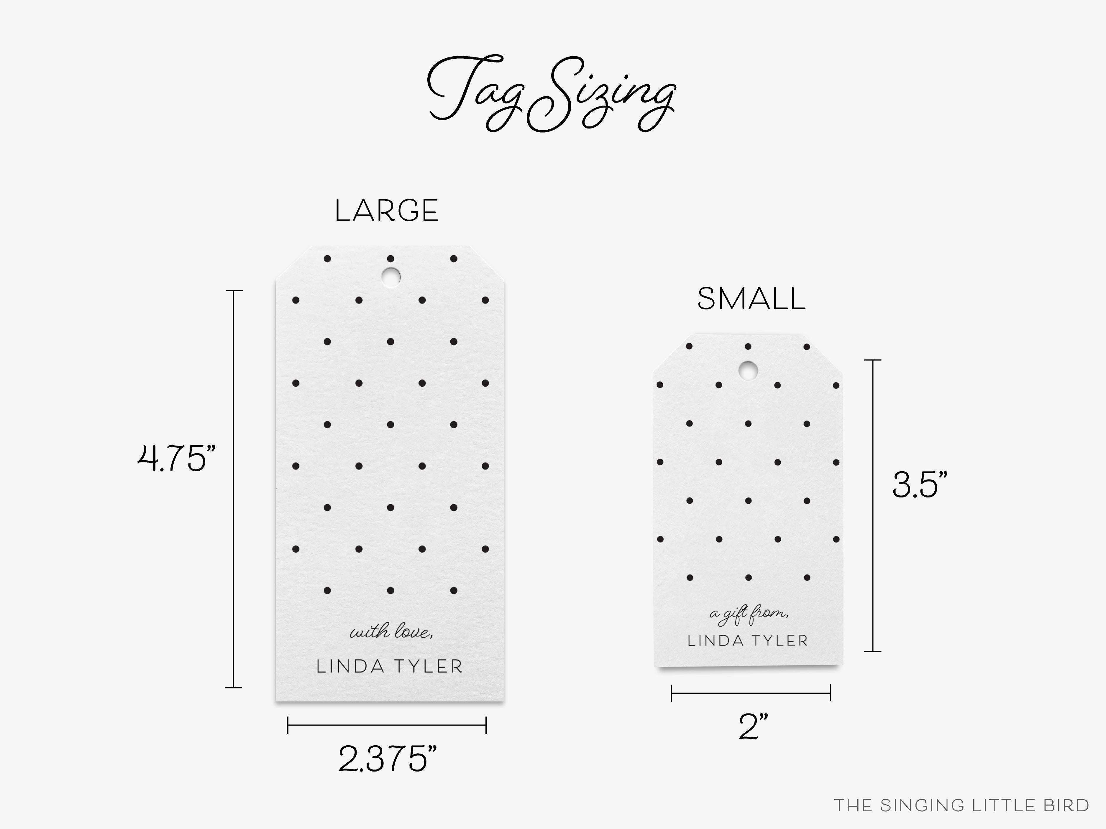 Personalized Black Polka Dot Gift Tags-These gift tags come in sets, hole-punched with white twine and feature our hand-painted watercolor black polka dots, printed in the USA on 120lb textured stock. They make great tags for gifting or gifts for the black and white chic lover in your life.-The Singing Little Bird
