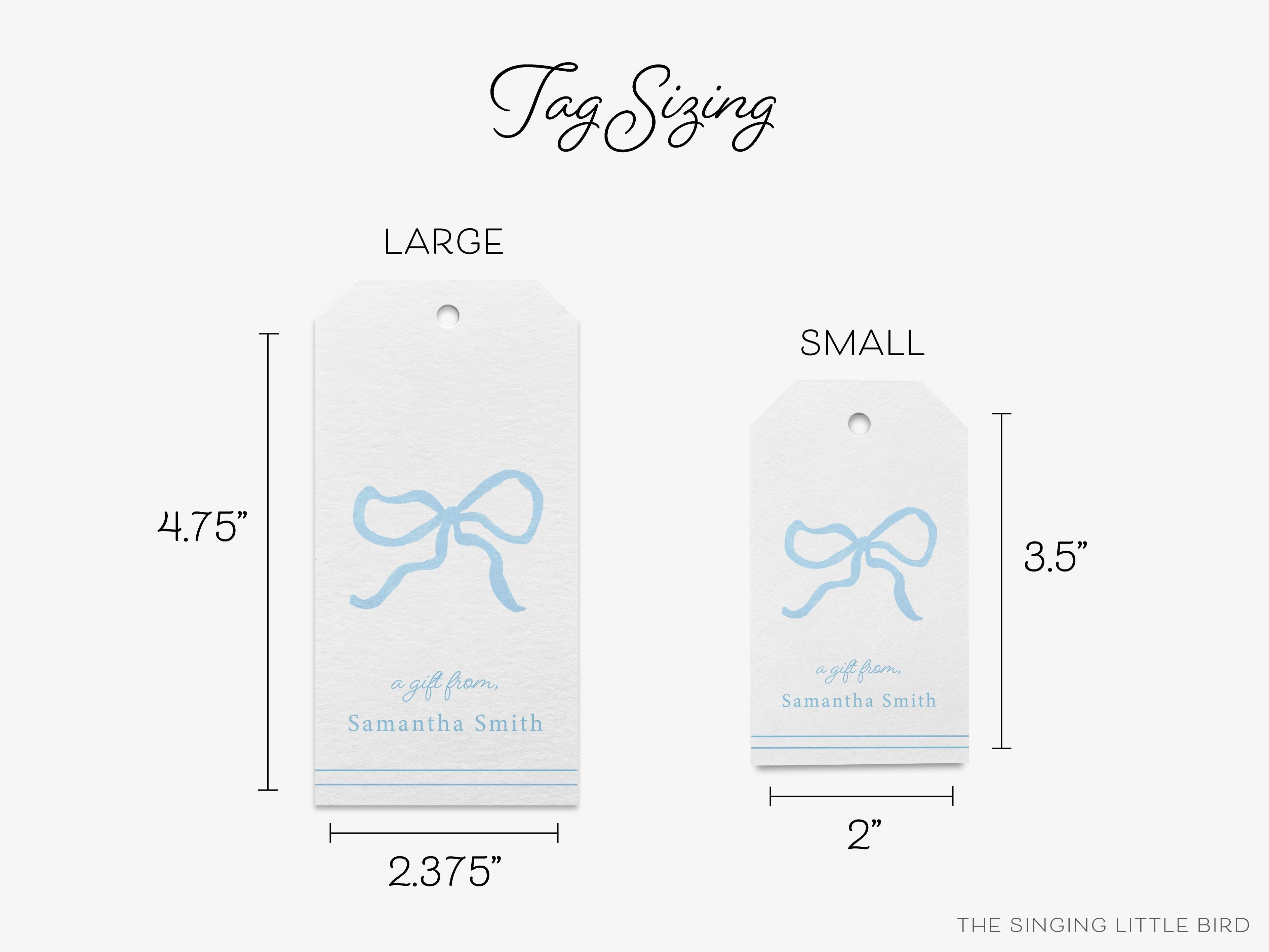 Personalized Blue Bow Gift Tags-These gift tags come in sets, hole-punched with white twine and feature our hand-painted watercolor blue bow, printed in the USA on 120lb textured stock. They make great tags for gifting or gifts for the bow lover in your life.-The Singing Little Bird