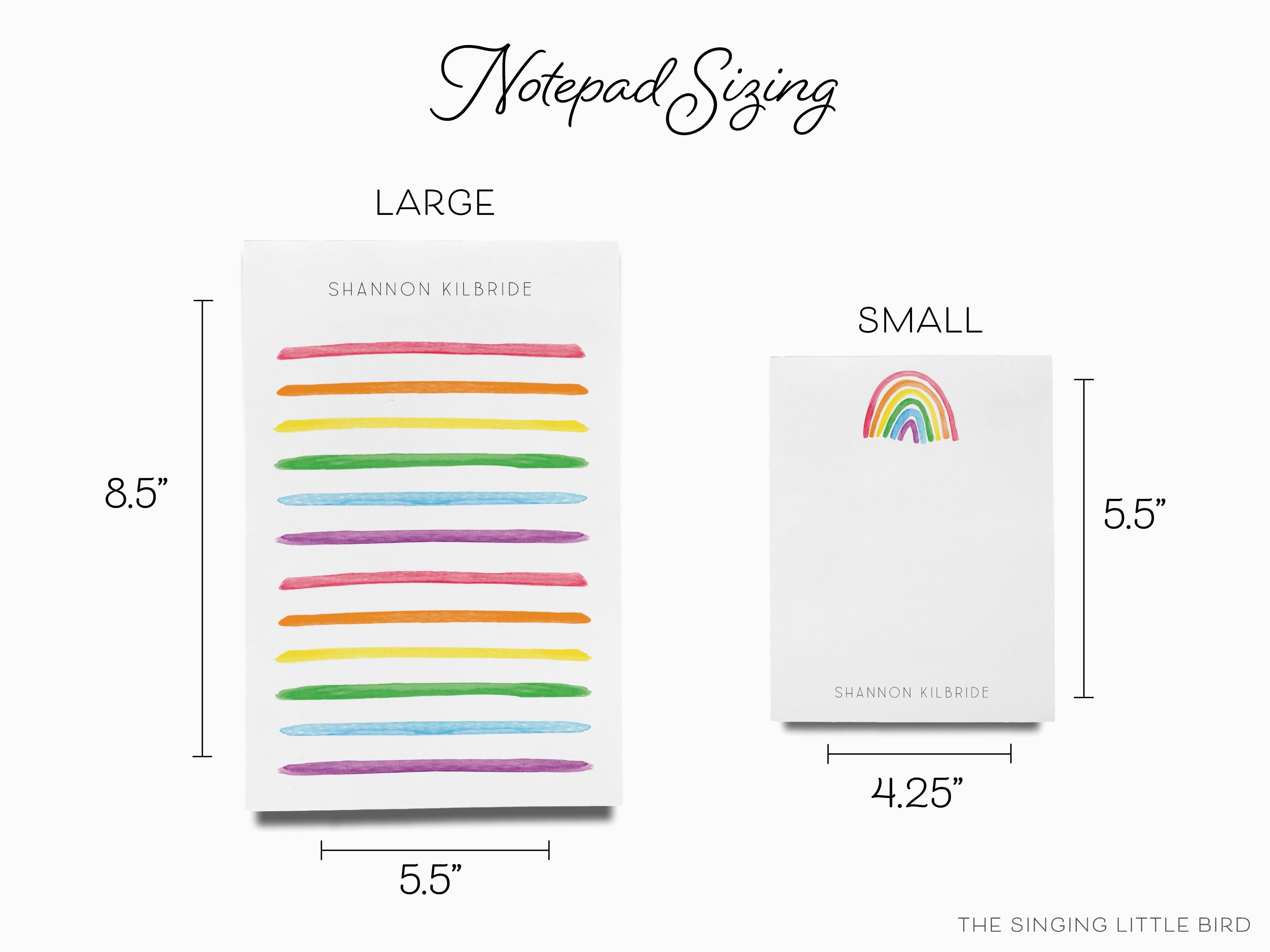 Personalized Bright Rainbow Notepad-These personalized notepads feature our hand-painted watercolor rainbow, printed in the USA on a beautiful smooth stock. You choose which size you want (or bundled together for a beautiful gift set) and makes a great gift for the checklist and rainbow lover in your life.-The Singing Little Bird