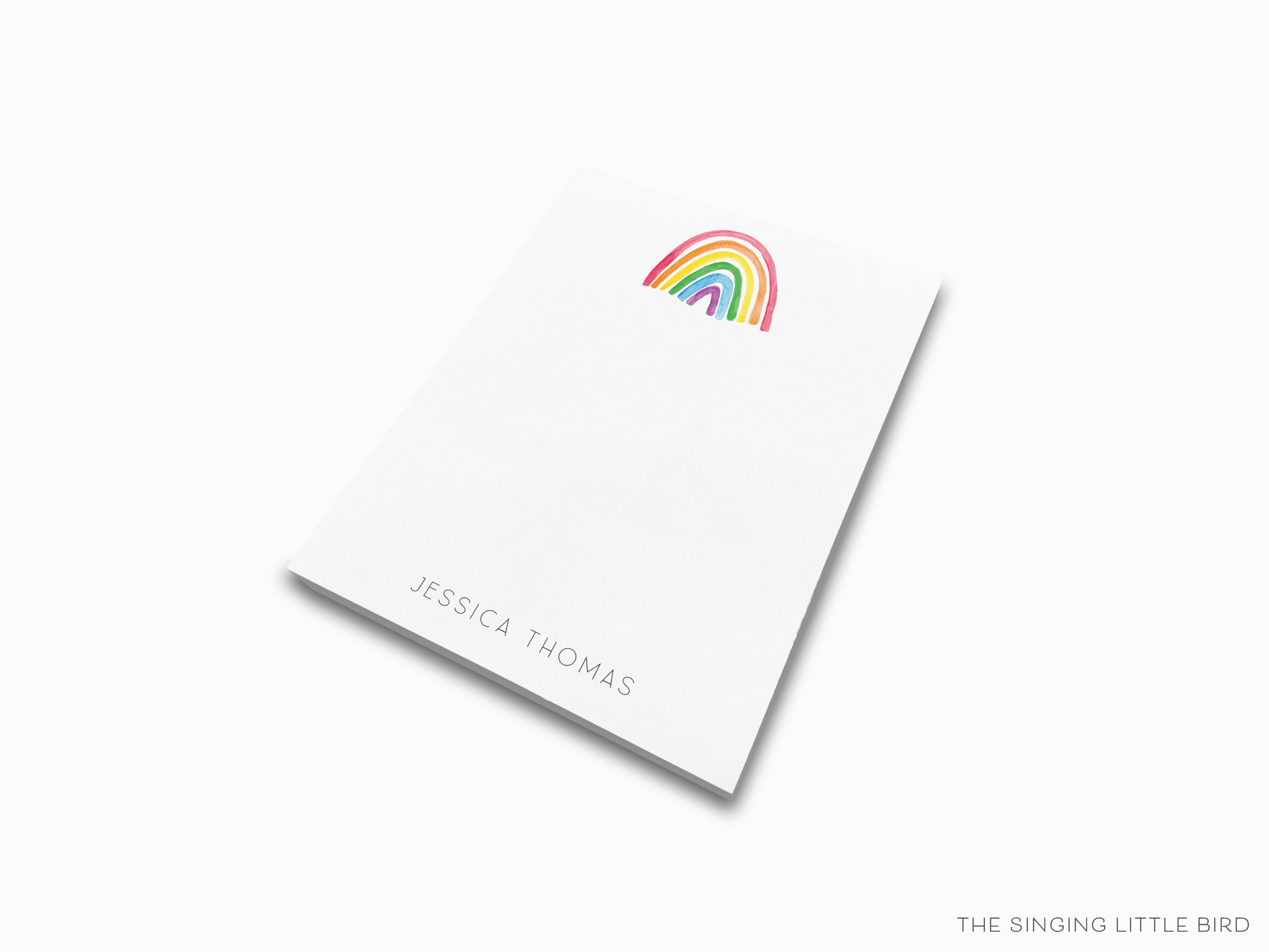 Personalized Bright Rainbow Notepad-These personalized notepads feature our hand-painted watercolor rainbow, printed in the USA on a beautiful smooth stock. You choose which size you want (or bundled together for a beautiful gift set) and makes a great gift for the checklist and rainbow lover in your life.-The Singing Little Bird