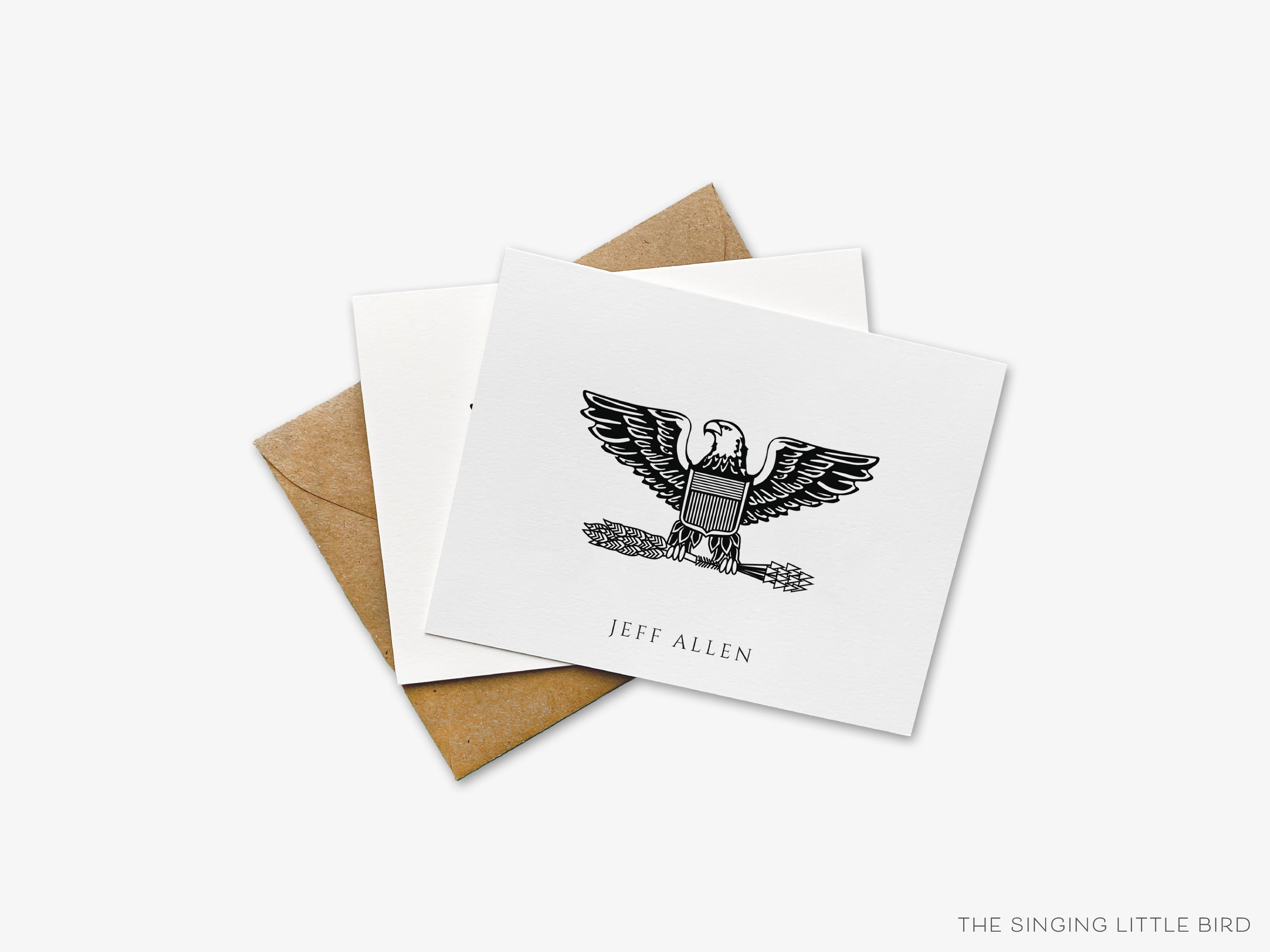 Personalized Captain Colonel Cards-These folded greeting cards are 4.25x5.5 and feature the Military Eagle Emblem, printed in the USA on 100lb textured stock. They come with a White or Kraft envelope and make a great just because card for the military lover in your life.-The Singing Little Bird