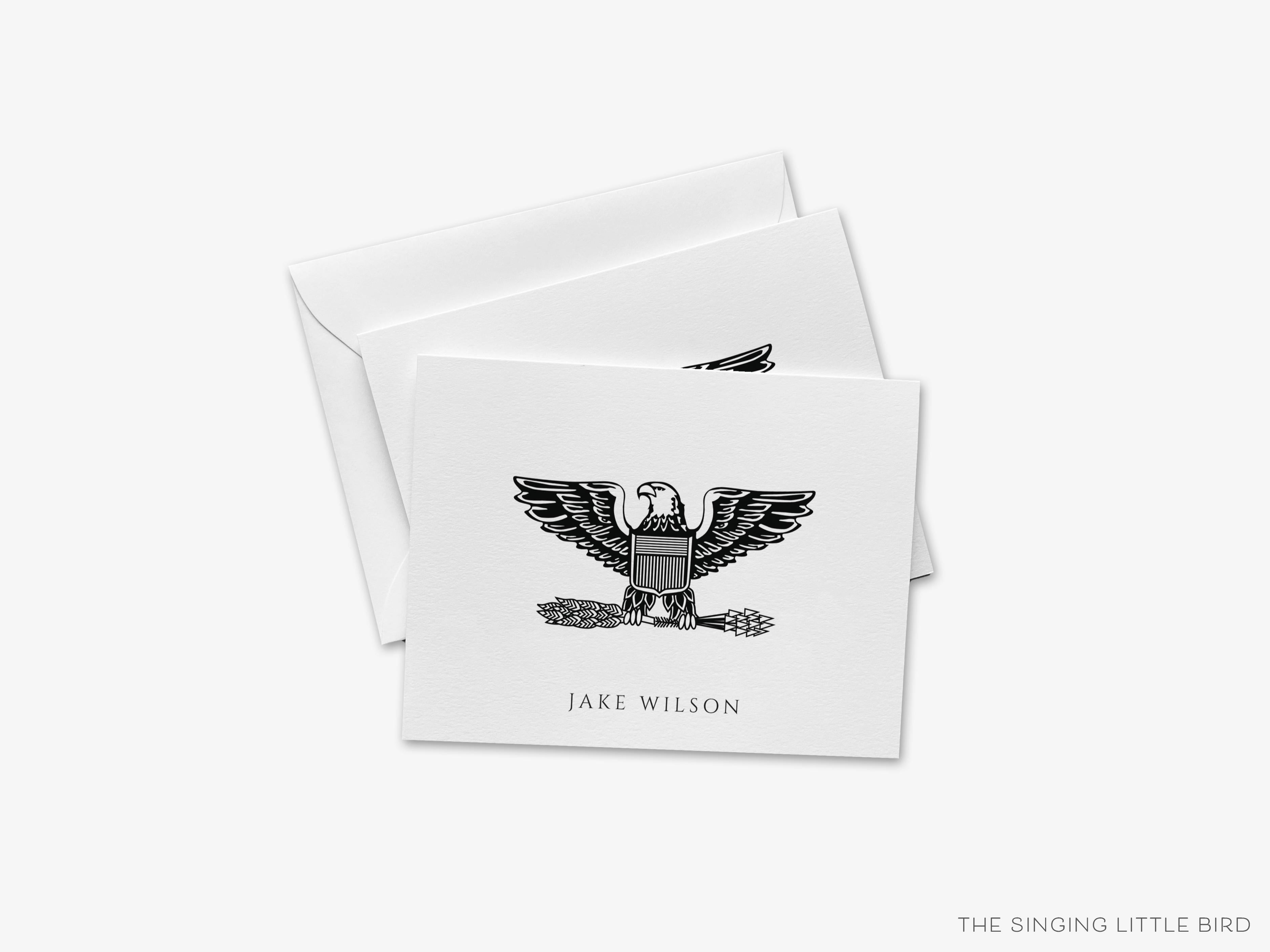 Personalized Captain Colonel Cards-These folded greeting cards are 4.25x5.5 and feature the Military Eagle Emblem, printed in the USA on 100lb textured stock. They come with a White or Kraft envelope and make a great just because card for the military lover in your life.-The Singing Little Bird