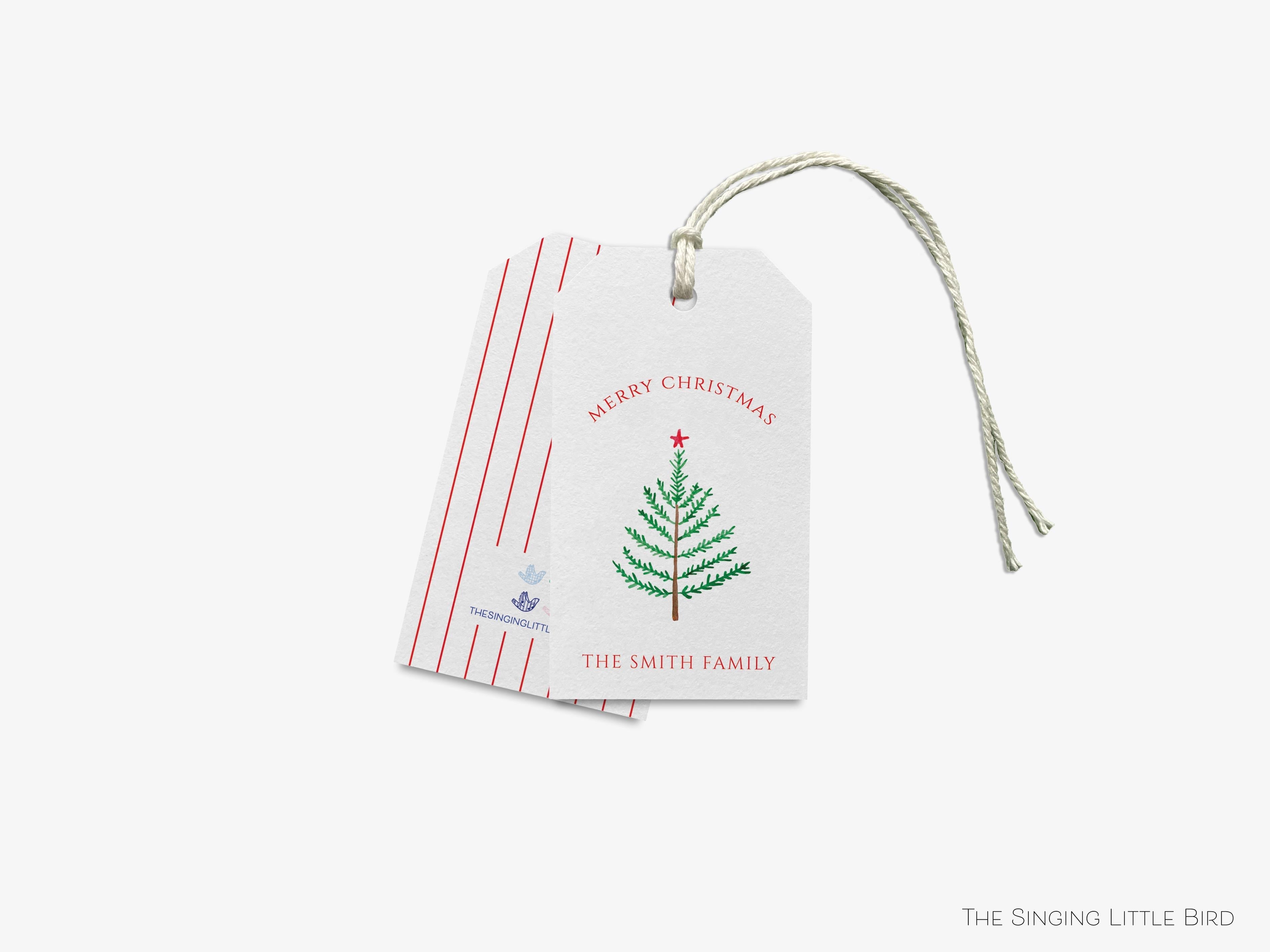 Personalized Christmas Evergreen Branch Gift Tags-These gift tags come in sets, hole-punched with white twine and feature our hand-painted watercolor evergreen branch, printed in the USA on 120lb textured stock. They make great tags for gifting or gifts for the holiday lover in your life.-The Singing Little Bird