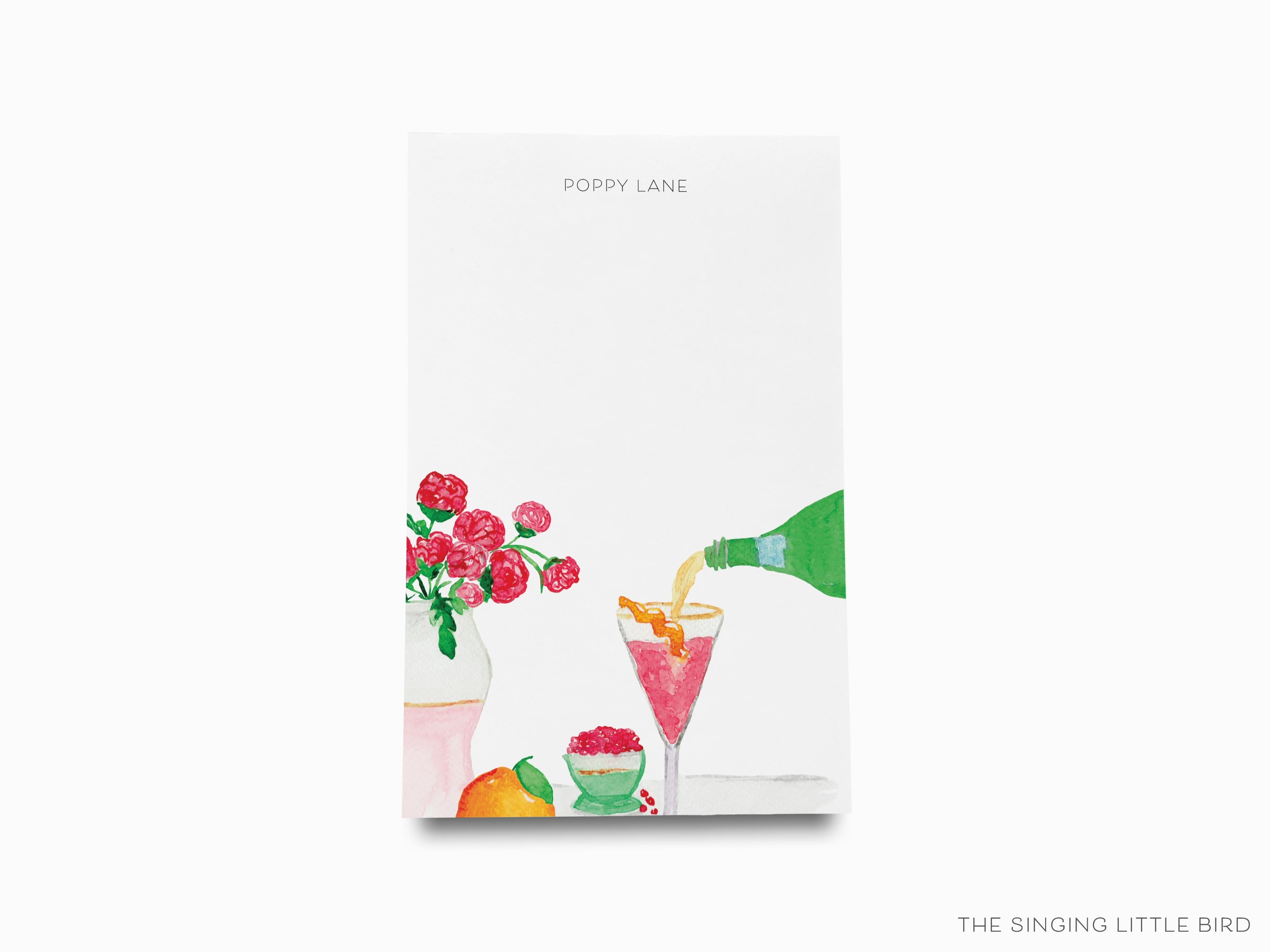 Personalized Cranberry Fizz Cocktail Notepad-These personalized notepads feature our hand-painted watercolor flowers and cocktail, printed in the USA on a beautiful smooth stock. You choose which size you want (or bundled together for a beautiful gift set) and makes a great gift for the checklist and cocktail lover in your life.-The Singing Little Bird