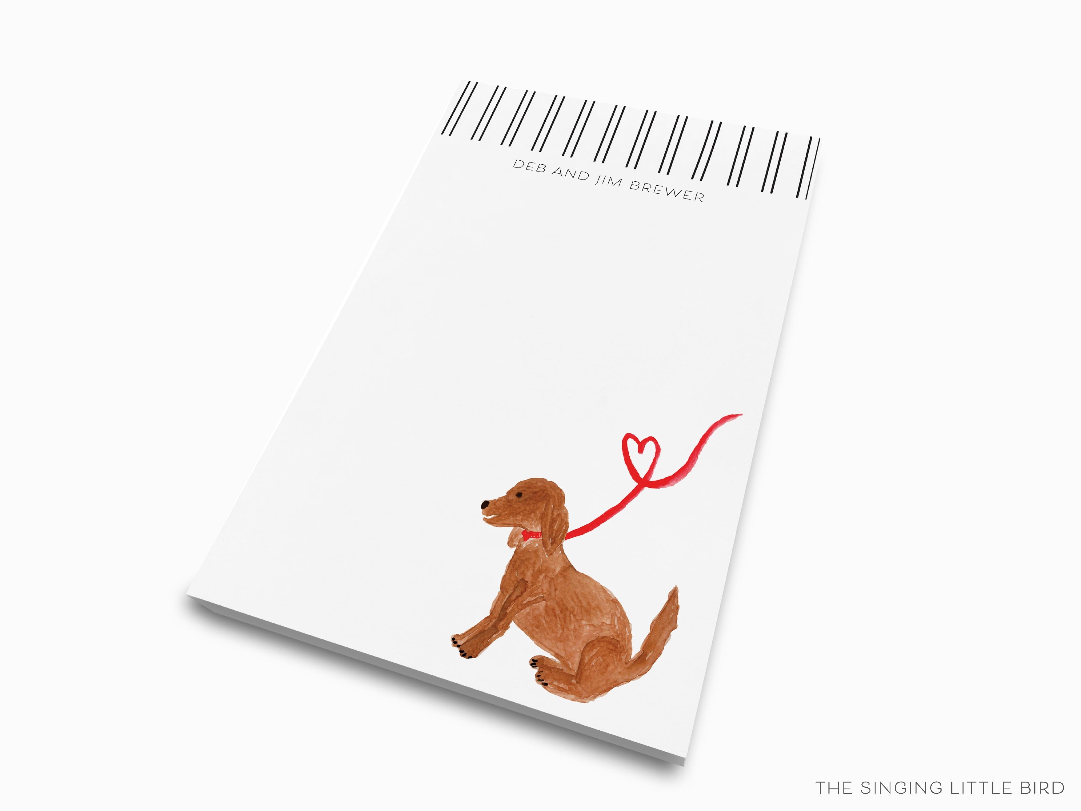 Personalized Dog Lover Notepad-These personalized notepads feature our hand-painted watercolor dog, printed in the USA on a beautiful smooth stock. You choose which size you want (or bundled together for a beautiful gift set) and makes a great gift for the checklist and puppy lover in your life.-The Singing Little Bird
