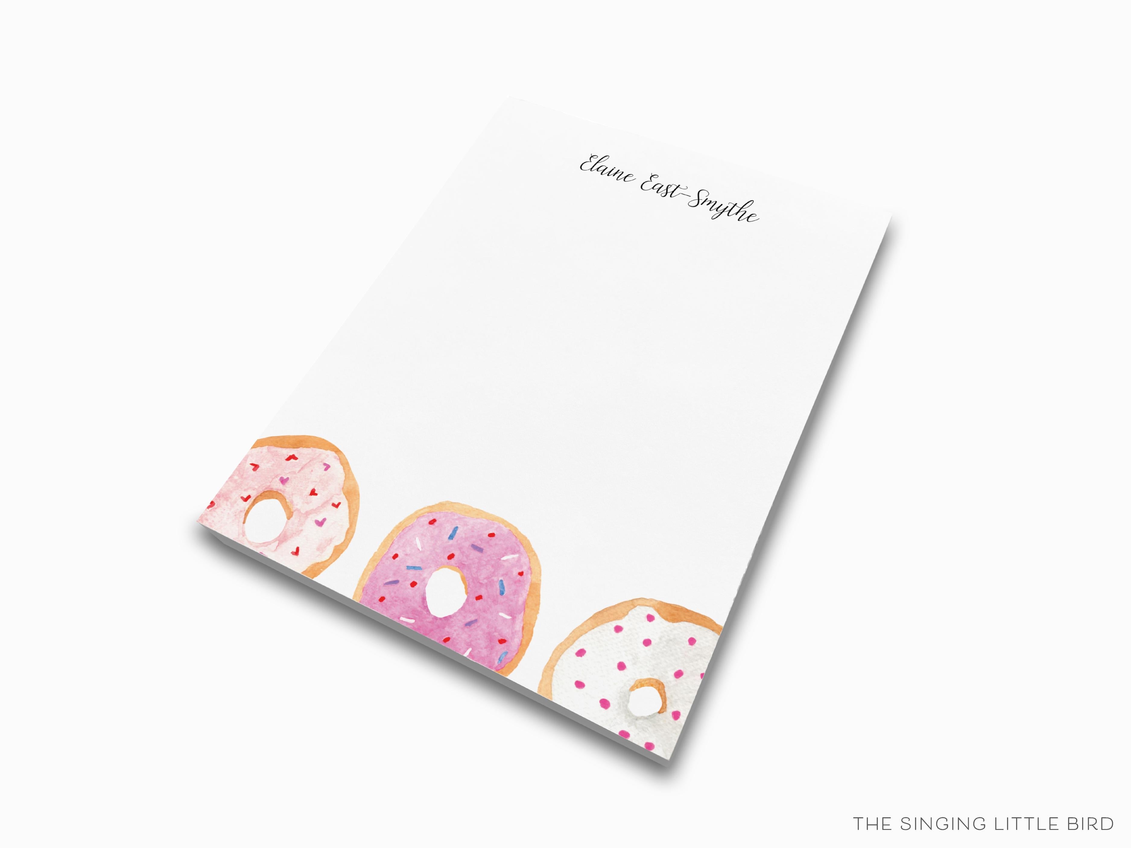 Personalized Donut Notepad-These personalized notepads feature our hand-painted watercolor donuts, printed in the USA on a beautiful smooth stock. You choose which size you want (or bundled together for a beautiful gift set) and makes a great gift for the checklist and sweet tooth lover in your life.-The Singing Little Bird