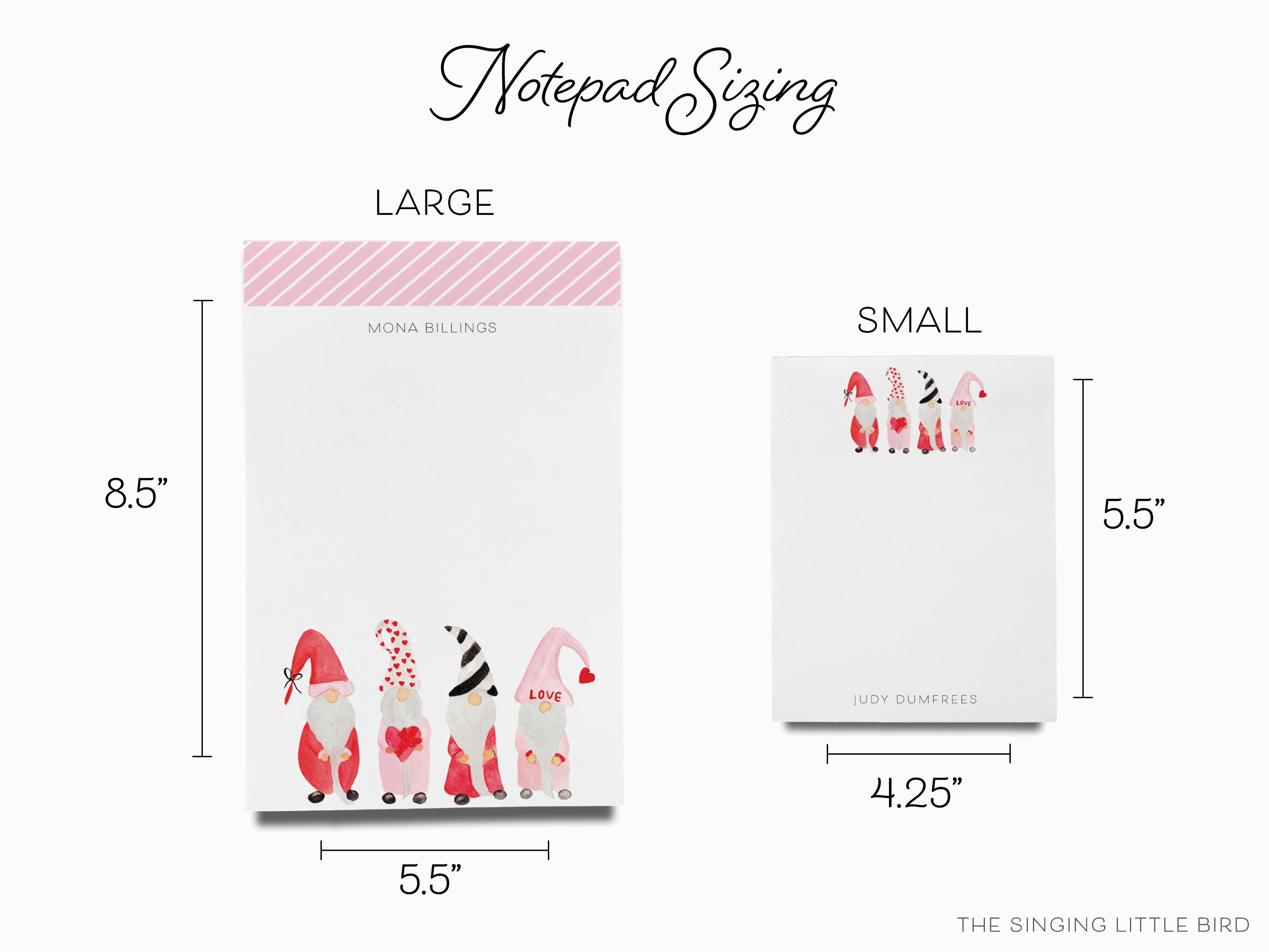 Personalized Gnome Lover Notepad-These personalized notepads feature our hand-painted watercolor Gnomes, printed in the USA on a beautiful smooth stock. You choose which size you want (or bundled together for a beautiful gift set) and makes a great gift for the checklist and gnome lover in your life.-The Singing Little Bird