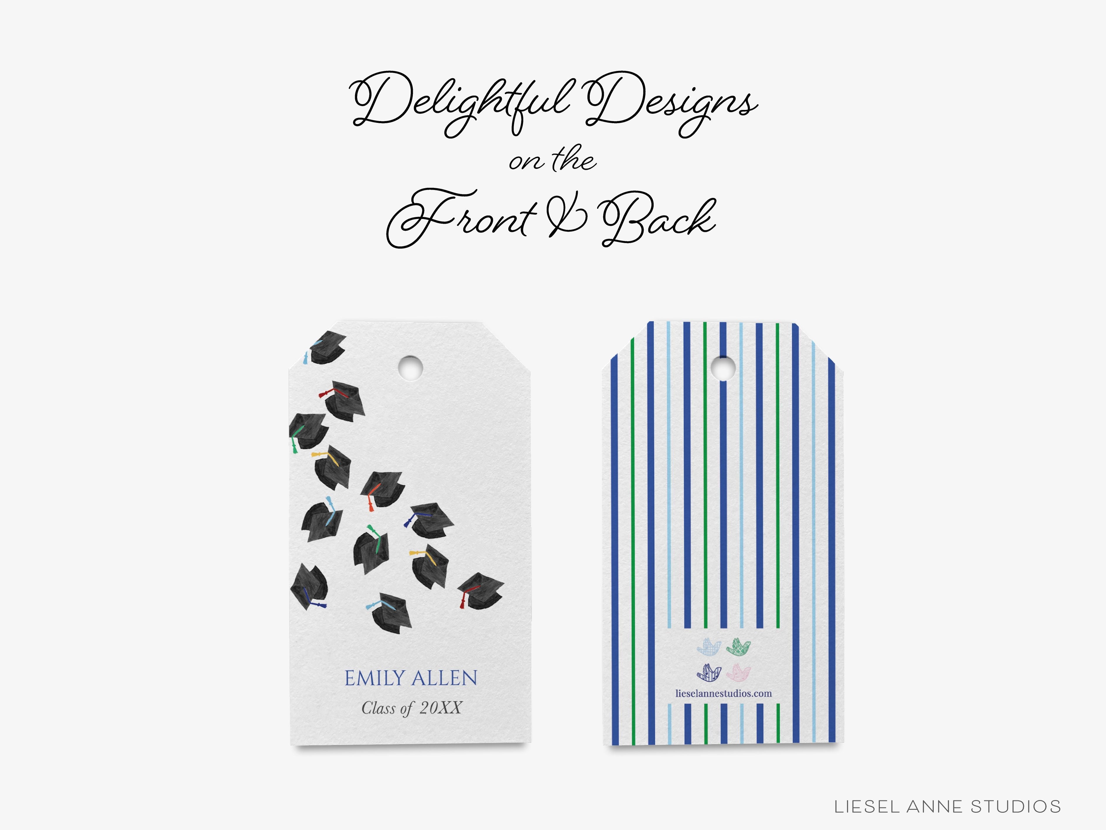 Personalized Graduation Favor Tags-These gift tags come in sets, hole-punched with white twine and feature our hand-painted watercolor graduation caps, printed in the USA on 120lb textured stock. They make great tags for gifting or gifts for the graduate in your life.-The Singing Little Bird