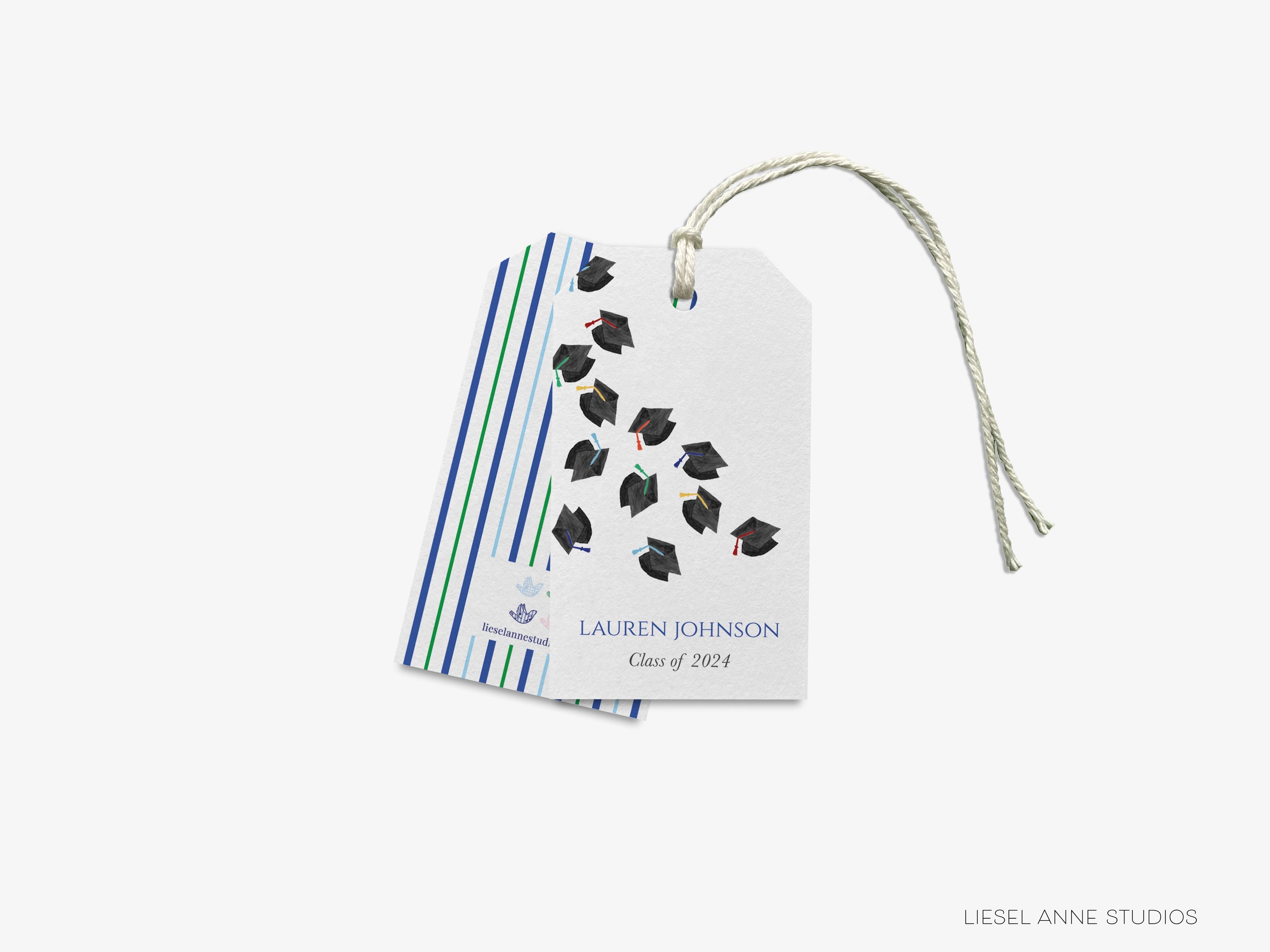 Personalized Graduation Favor Tags-These gift tags come in sets, hole-punched with white twine and feature our hand-painted watercolor graduation caps, printed in the USA on 120lb textured stock. They make great tags for gifting or gifts for the graduate in your life.-The Singing Little Bird