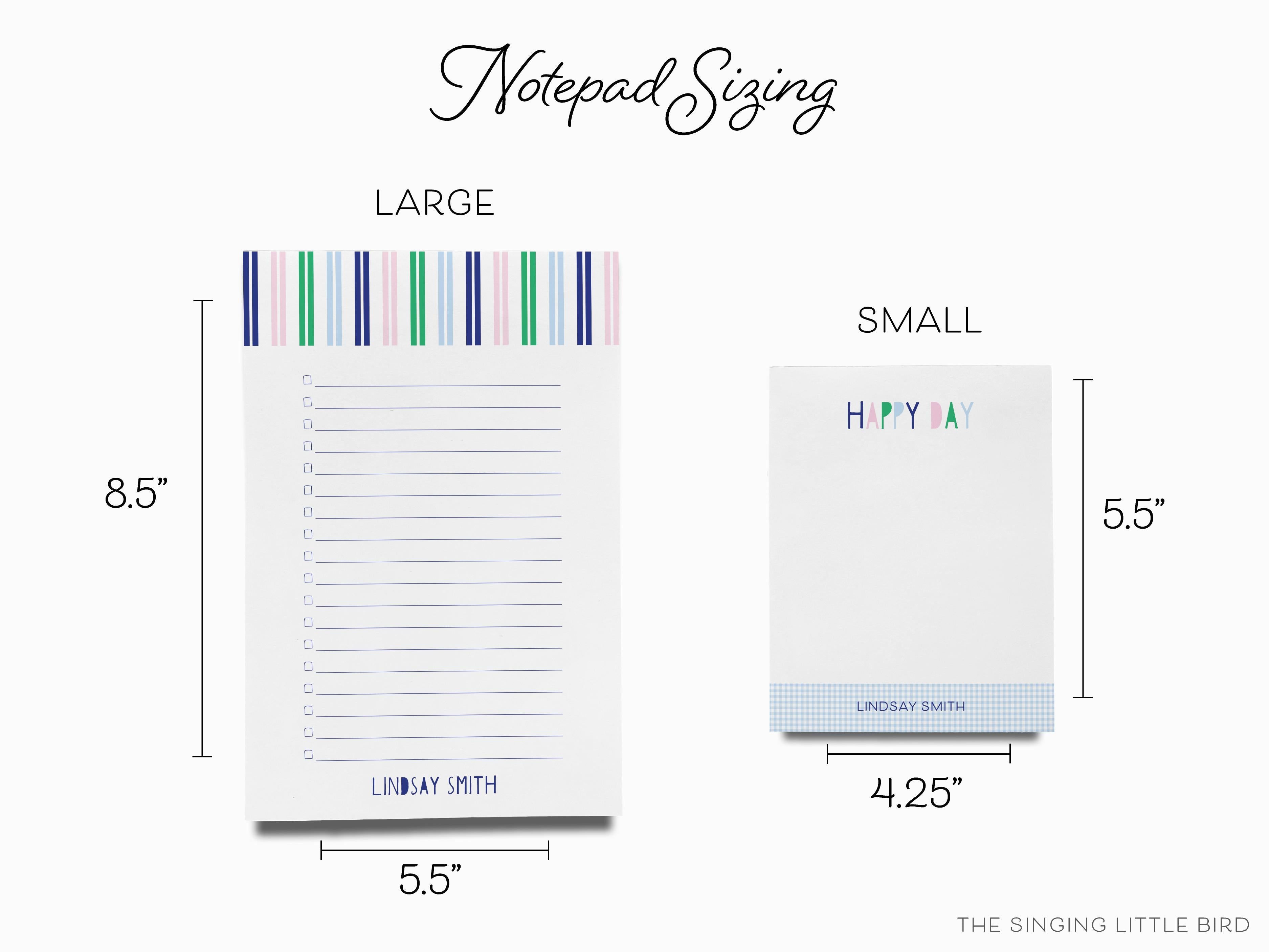 Personalized Happy Stripe Gingham Notepad-These personalized notepads feature our hand-painted watercolor stripes and gingham, printed in the USA on a beautiful smooth stock. You choose which size you want (or bundled together for a beautiful gift set) and makes a great gift for the checklist and colorful lover in your life.-The Singing Little Bird