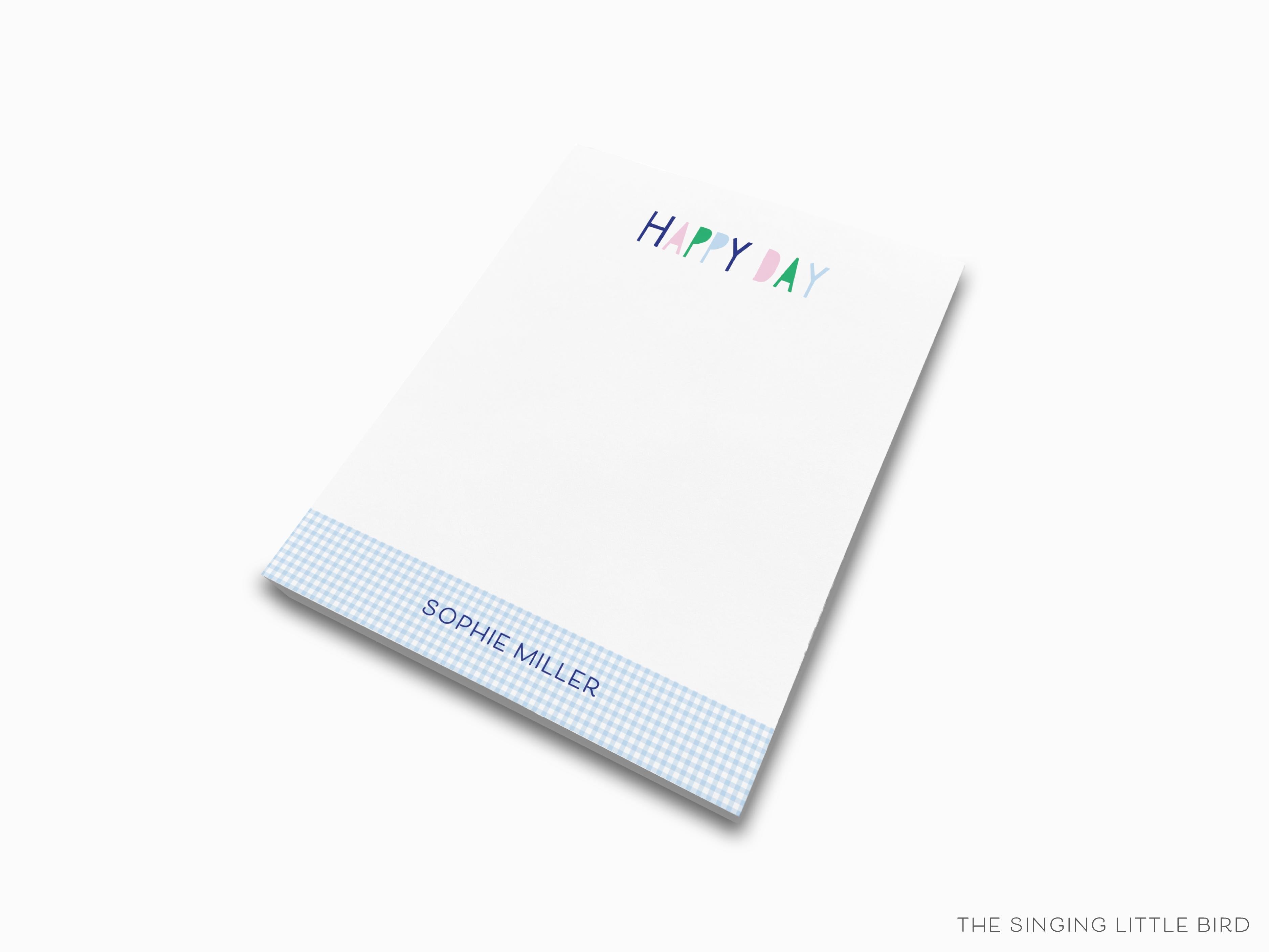 Personalized Happy Stripe Gingham Notepad-These personalized notepads feature our hand-painted watercolor stripes and gingham, printed in the USA on a beautiful smooth stock. You choose which size you want (or bundled together for a beautiful gift set) and makes a great gift for the checklist and colorful lover in your life.-The Singing Little Bird