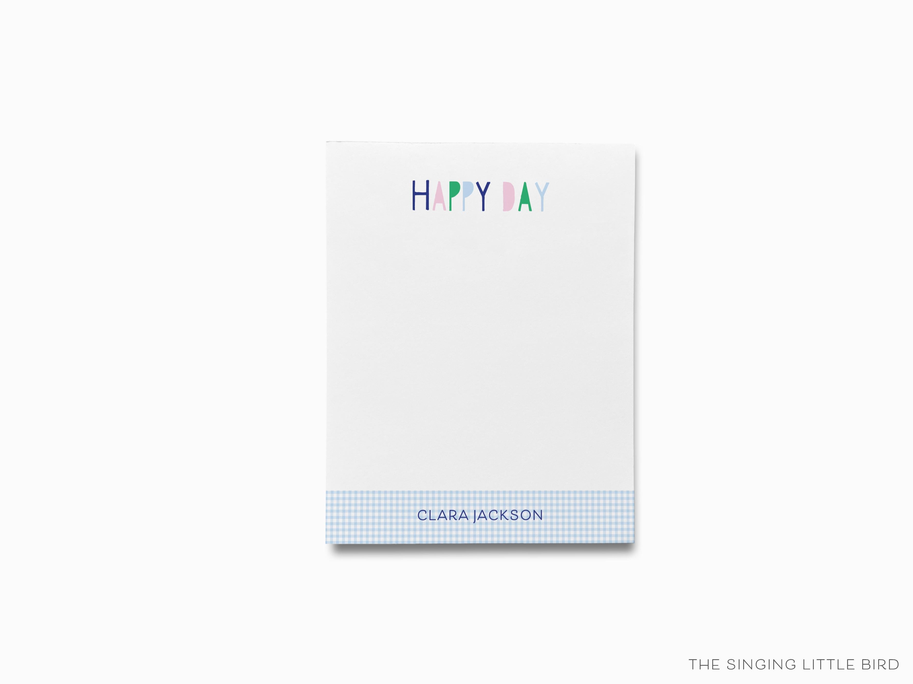 Personalized Happy Stripe Gingham Notepad-These personalized notepads feature our hand-painted watercolor stripes and gingham, printed in the USA on a beautiful smooth stock. You choose which size you want (or bundled together for a beautiful gift set) and makes a great gift for the checklist and colorful lover in your life.-The Singing Little Bird