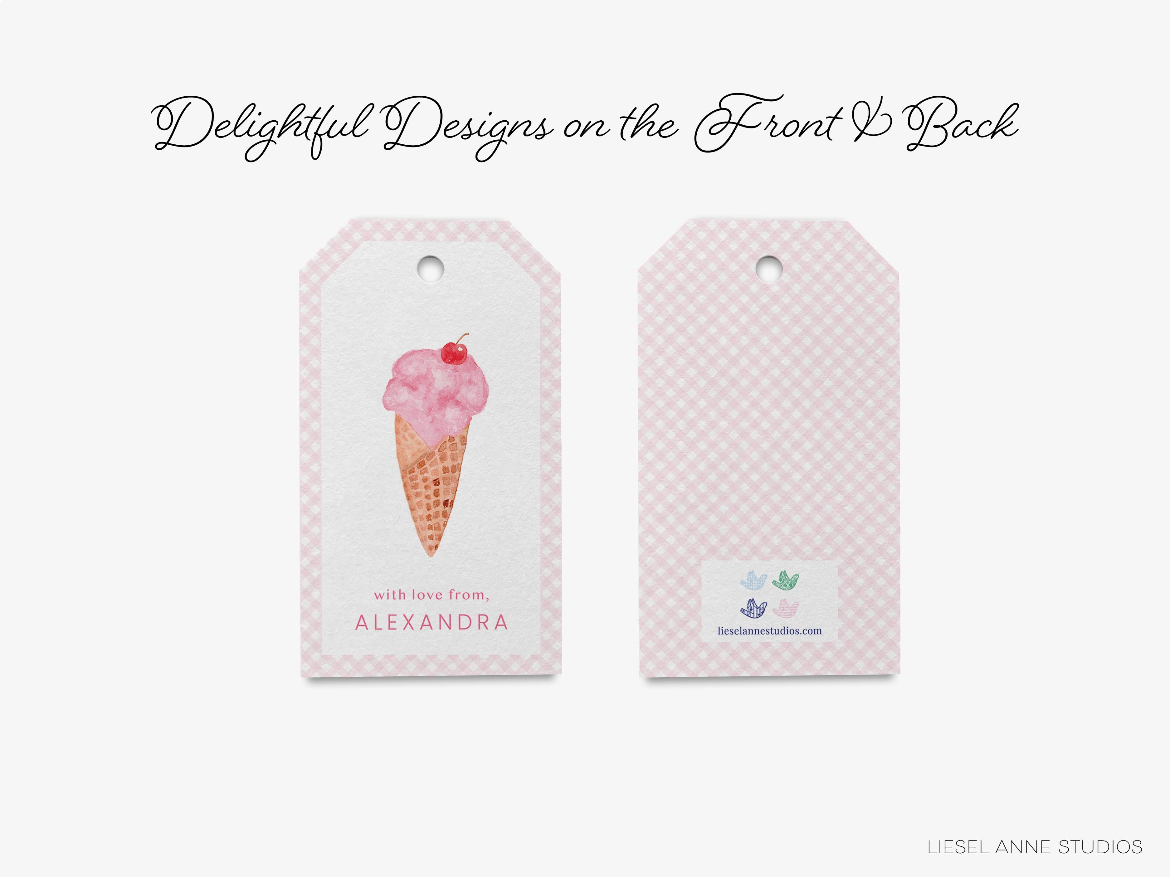 Personalized Ice Cream Gift Tags-These gift tags come in sets, hole-punched with white twine and feature our hand-painted watercolor ice cream cone, printed in the USA on 120lb textured stock. They make great tags for gifting or gifts for the ice cream lover in your life.-The Singing Little Bird