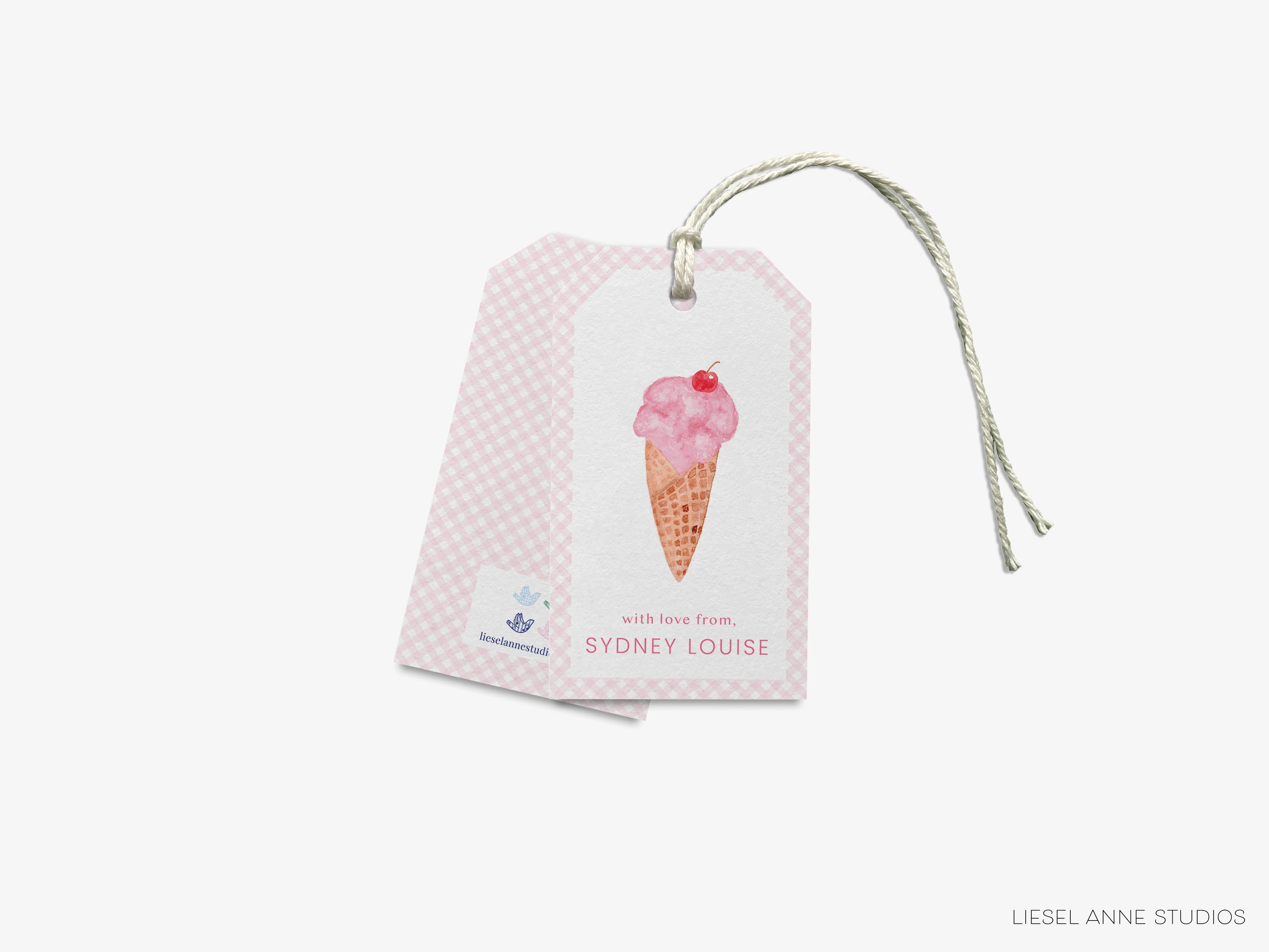 Personalized Ice Cream Gift Tags-These gift tags come in sets, hole-punched with white twine and feature our hand-painted watercolor ice cream cone, printed in the USA on 120lb textured stock. They make great tags for gifting or gifts for the ice cream lover in your life.-The Singing Little Bird