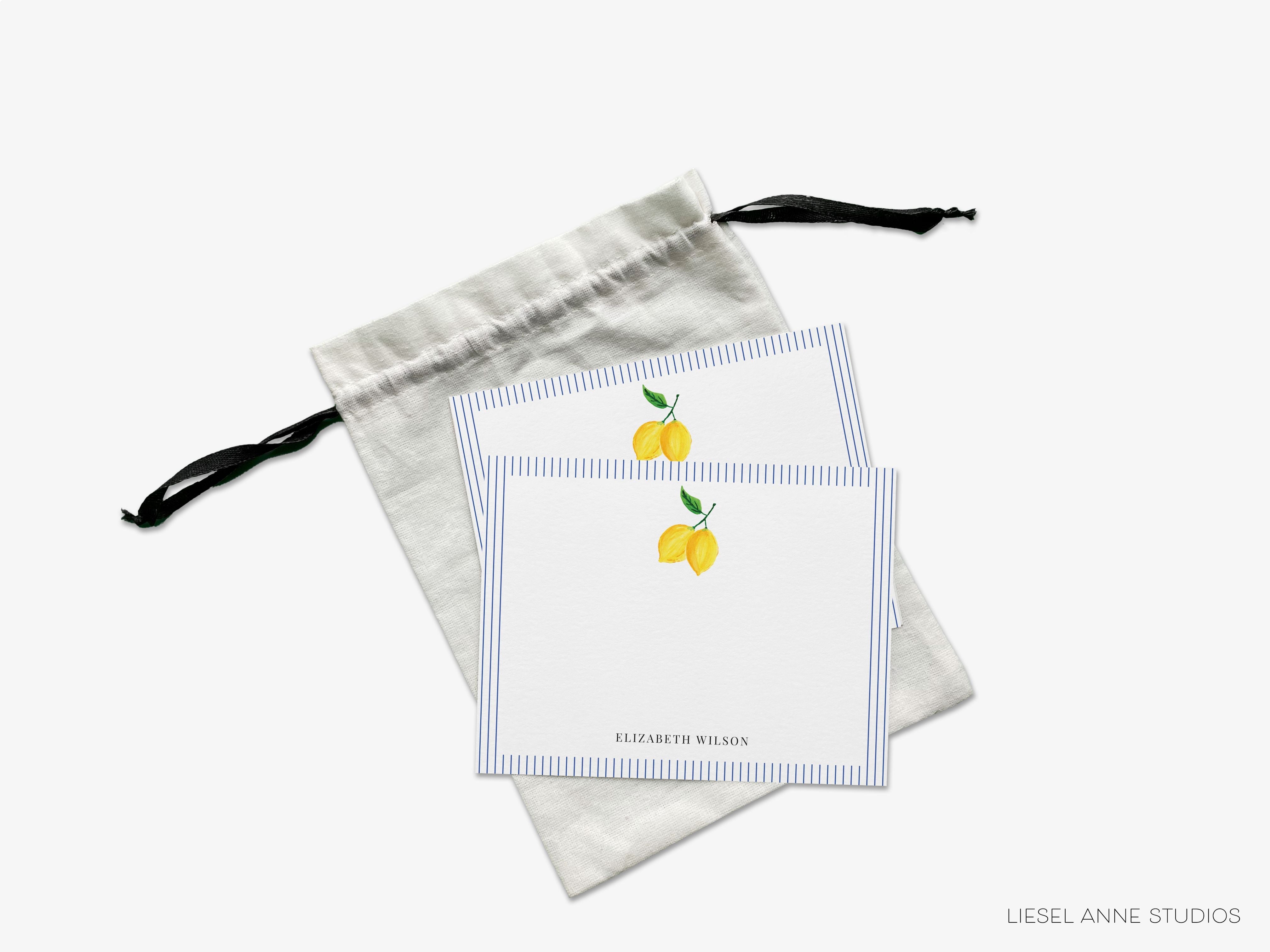 Personalized Lemon Flat Notes-These personalized flat notecards are 4.25x5.5 and feature our hand-painted watercolor lemon, printed in the USA on 120lb textured stock. They come with your choice of envelopes and make great thank yous and gifts for the citrus lover in your life.-The Singing Little Bird