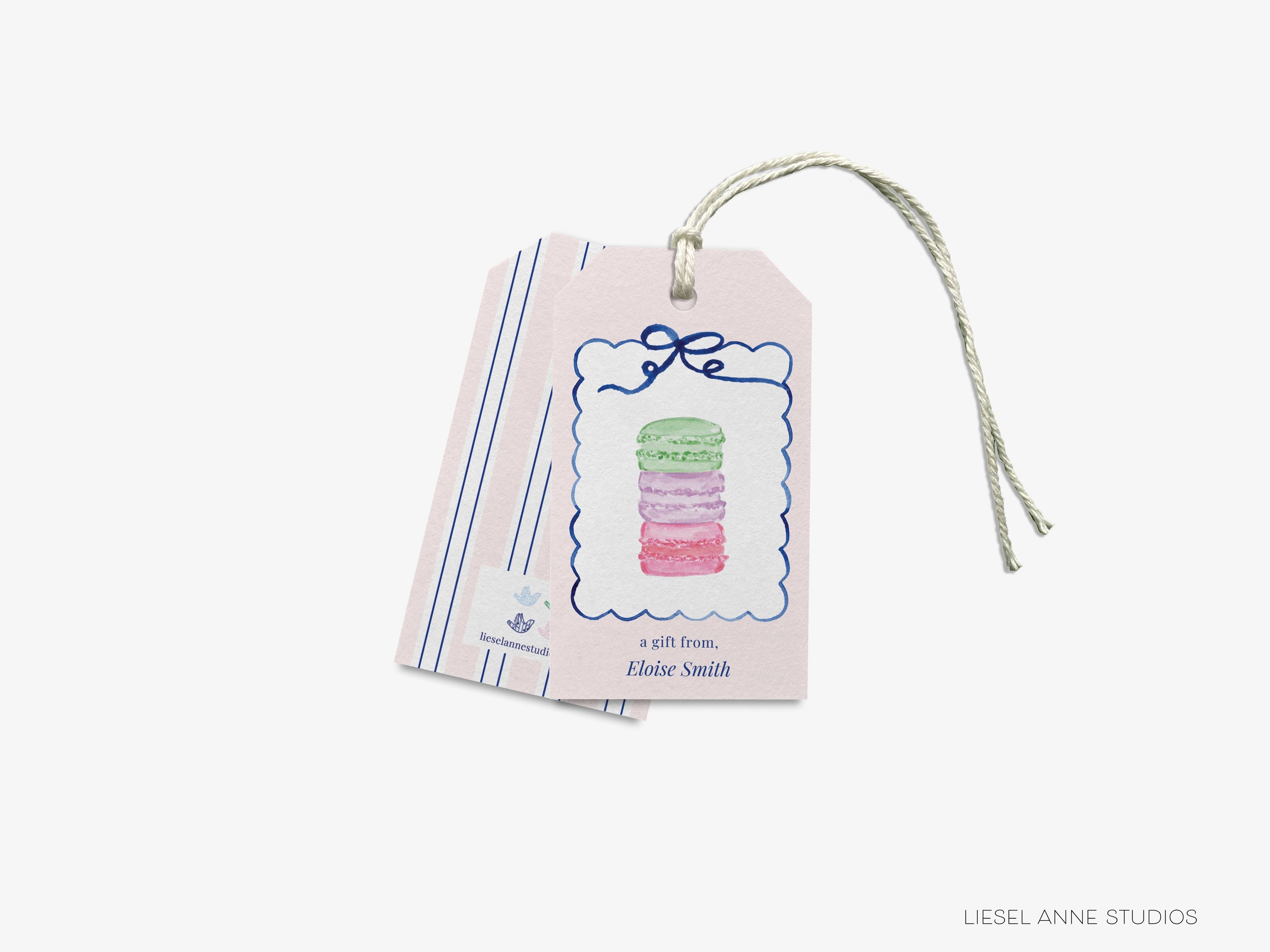 Personalized Macaron Stack Gift Tags-These gift tags come in sets, hole-punched with white twine and feature our hand-painted watercolor macarons, printed in the USA on 120lb textured stock. They make great tags for gifting or gifts for the sweet tooth lover in your life.-The Singing Little Bird