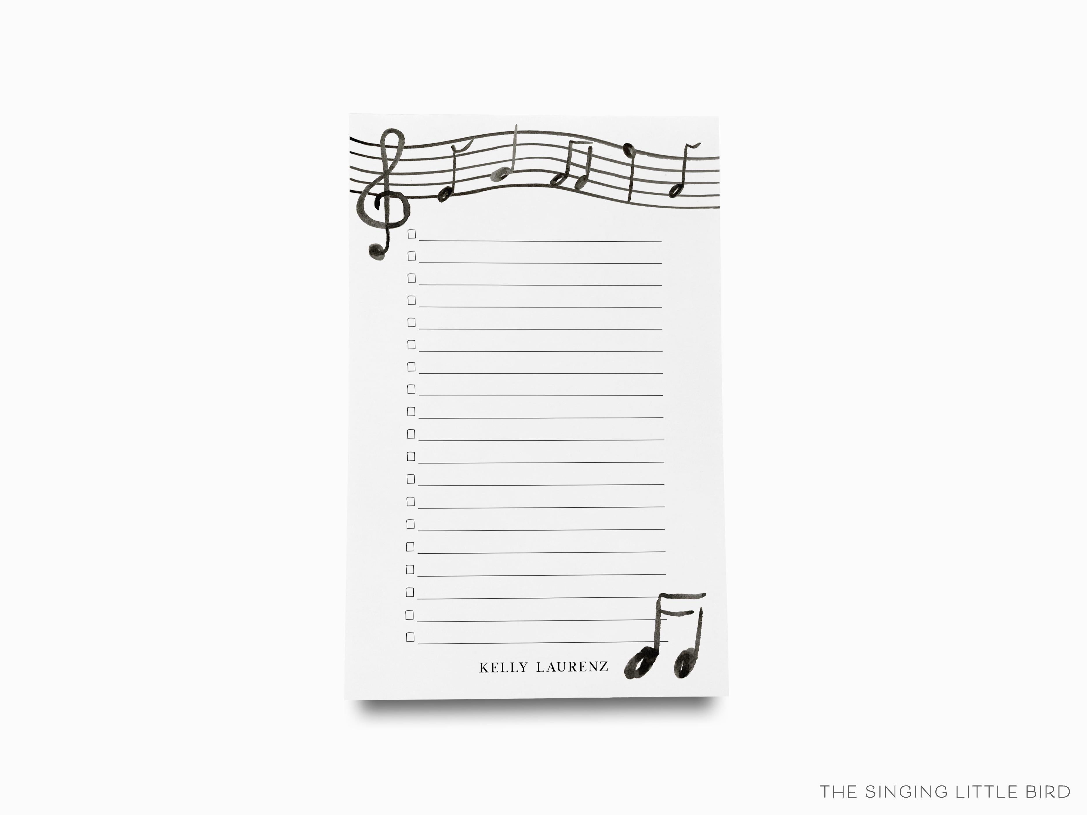 Personalized Music Lovers Notepad-These personalized notepads feature our hand-painted watercolor music notes, printed in the USA on a beautiful smooth stock. You choose which size you want (or bundled together for a beautiful gift set) and makes a great gift for the checklist and music lover in your life.-The Singing Little Bird