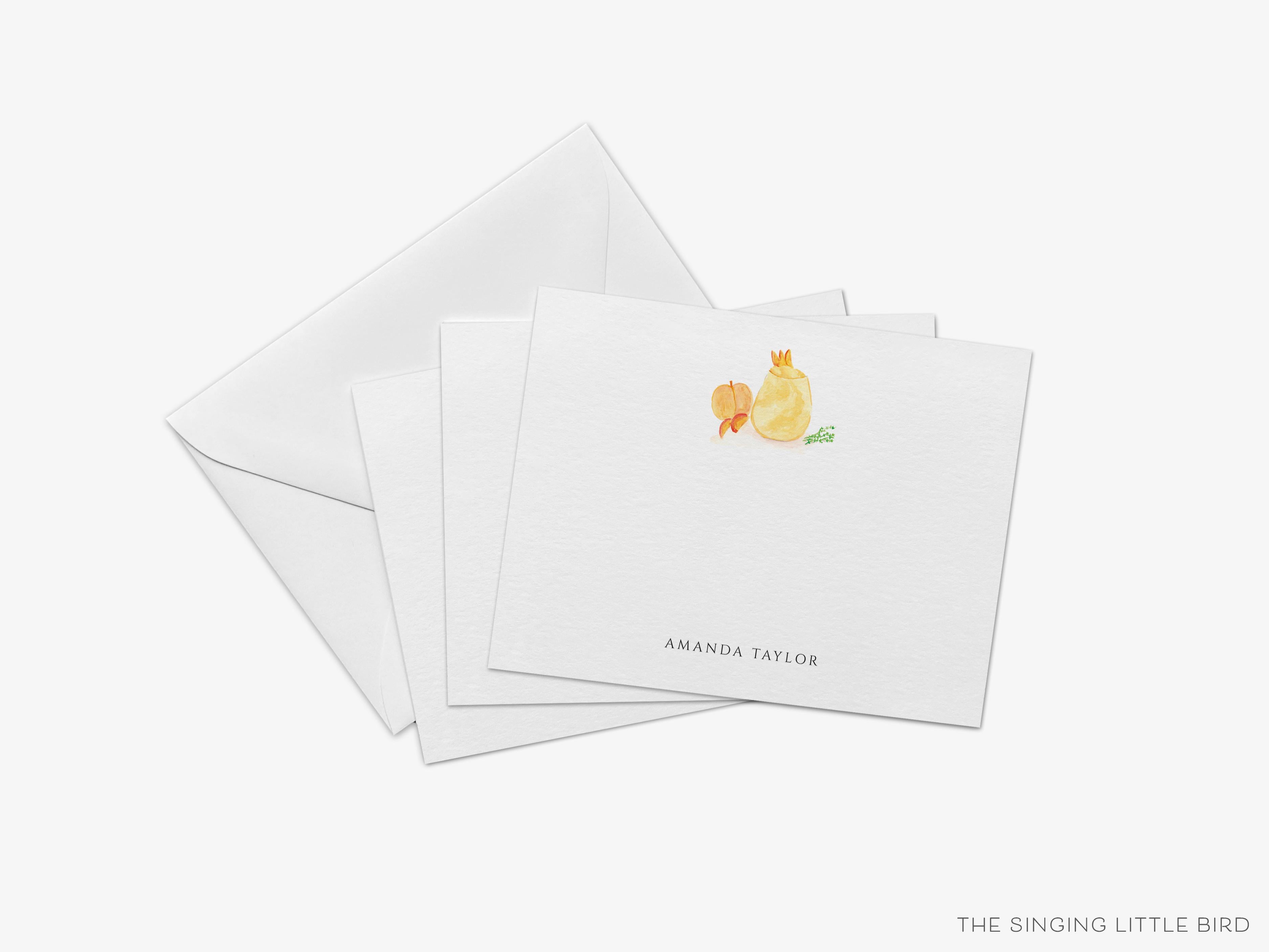 Personalized Peach Bellini Cocktail Flat Notes-These personalized flat notecards are 4.25x5.5 and feature our hand-painted watercolor peach and cocktail glass, printed in the USA on 120lb textured stock. They come with your choice of envelopes and make great thank yous and gifts for the cocktail lover in your life.-The Singing Little Bird