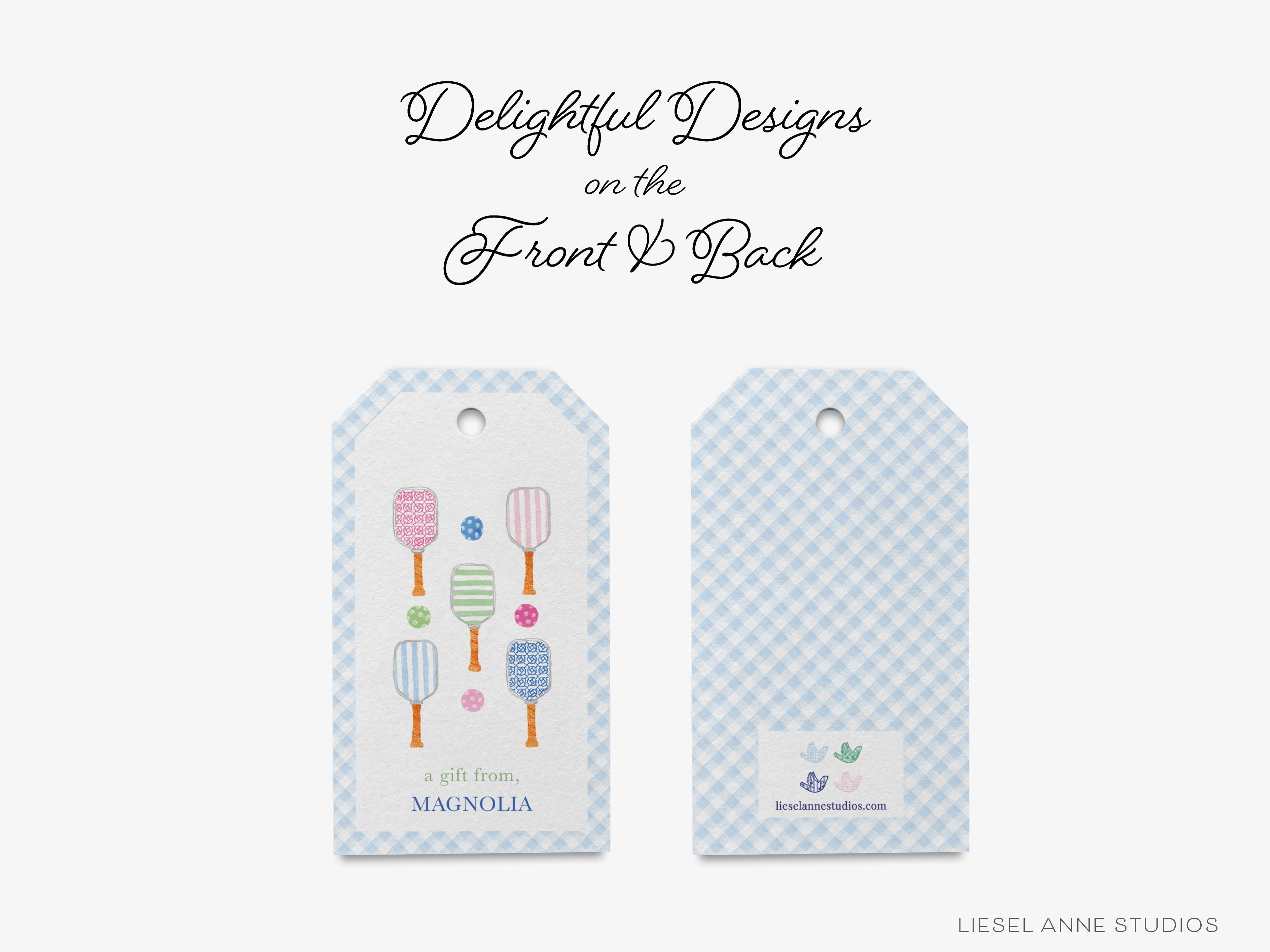 Personalized Pickleball Gift Tags-These gift tags come in sets, hole-punched with white twine and feature our hand-painted watercolor pickleball paddles and balls, printed in the USA on 120lb textured stock. They make great tags for gifting or gifts for the pickleball lover in your life.-The Singing Little Bird