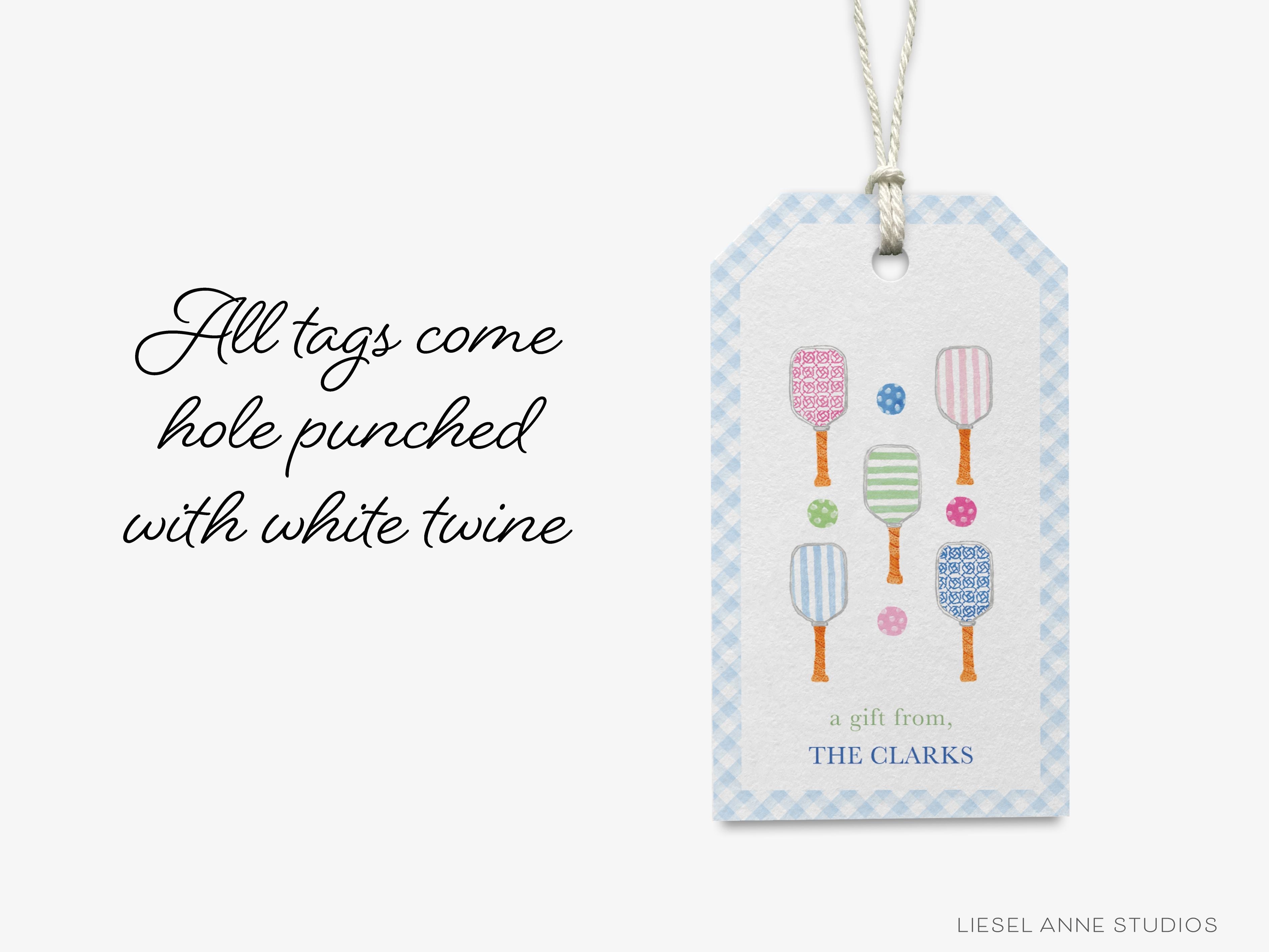 Personalized Pickleball Gift Tags-These gift tags come in sets, hole-punched with white twine and feature our hand-painted watercolor pickleball paddles and balls, printed in the USA on 120lb textured stock. They make great tags for gifting or gifts for the pickleball lover in your life.-The Singing Little Bird