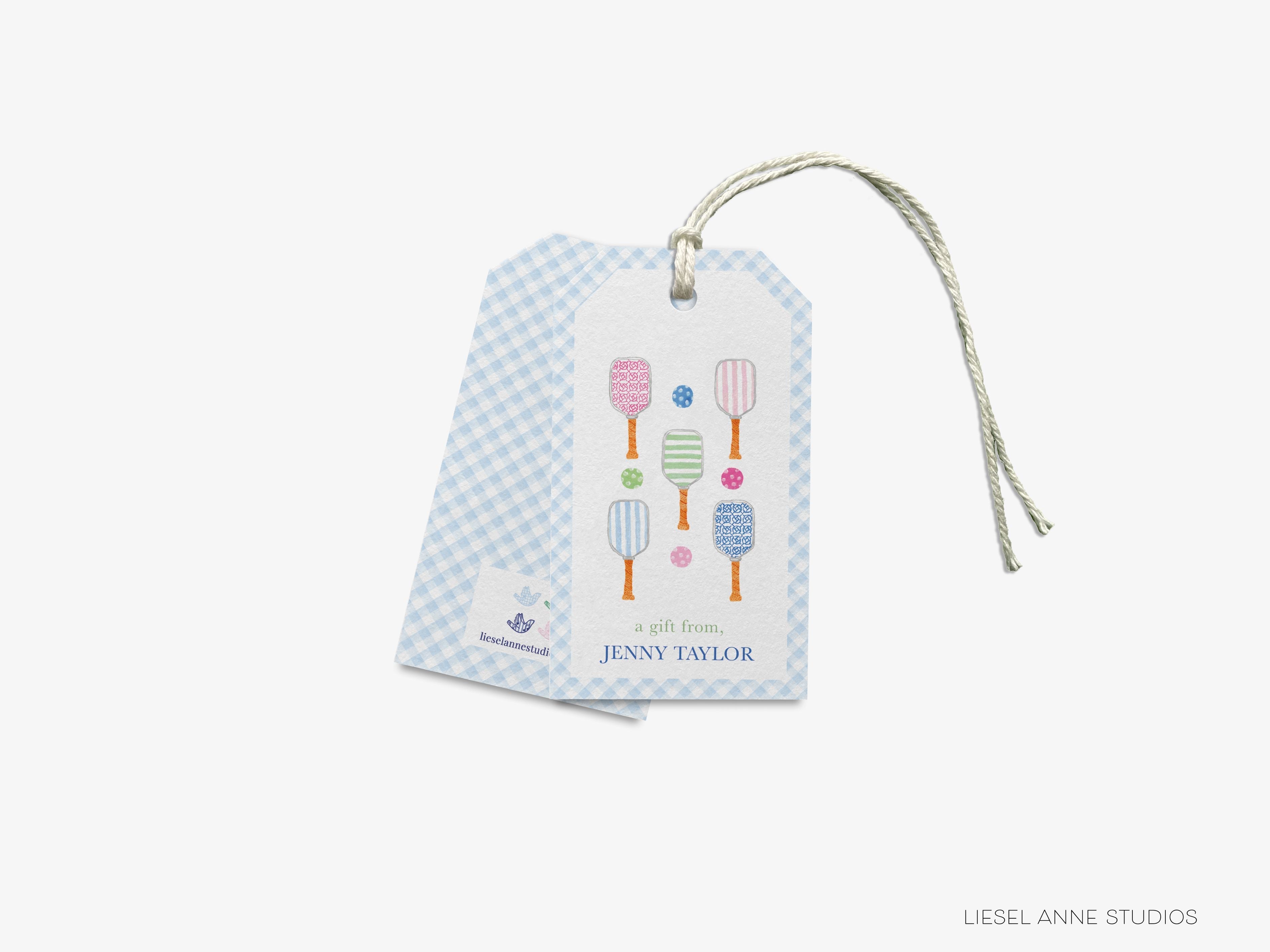 Personalized Pickleball Gift Tags-These gift tags come in sets, hole-punched with white twine and feature our hand-painted watercolor pickleball paddles and balls, printed in the USA on 120lb textured stock. They make great tags for gifting or gifts for the pickleball lover in your life.-The Singing Little Bird