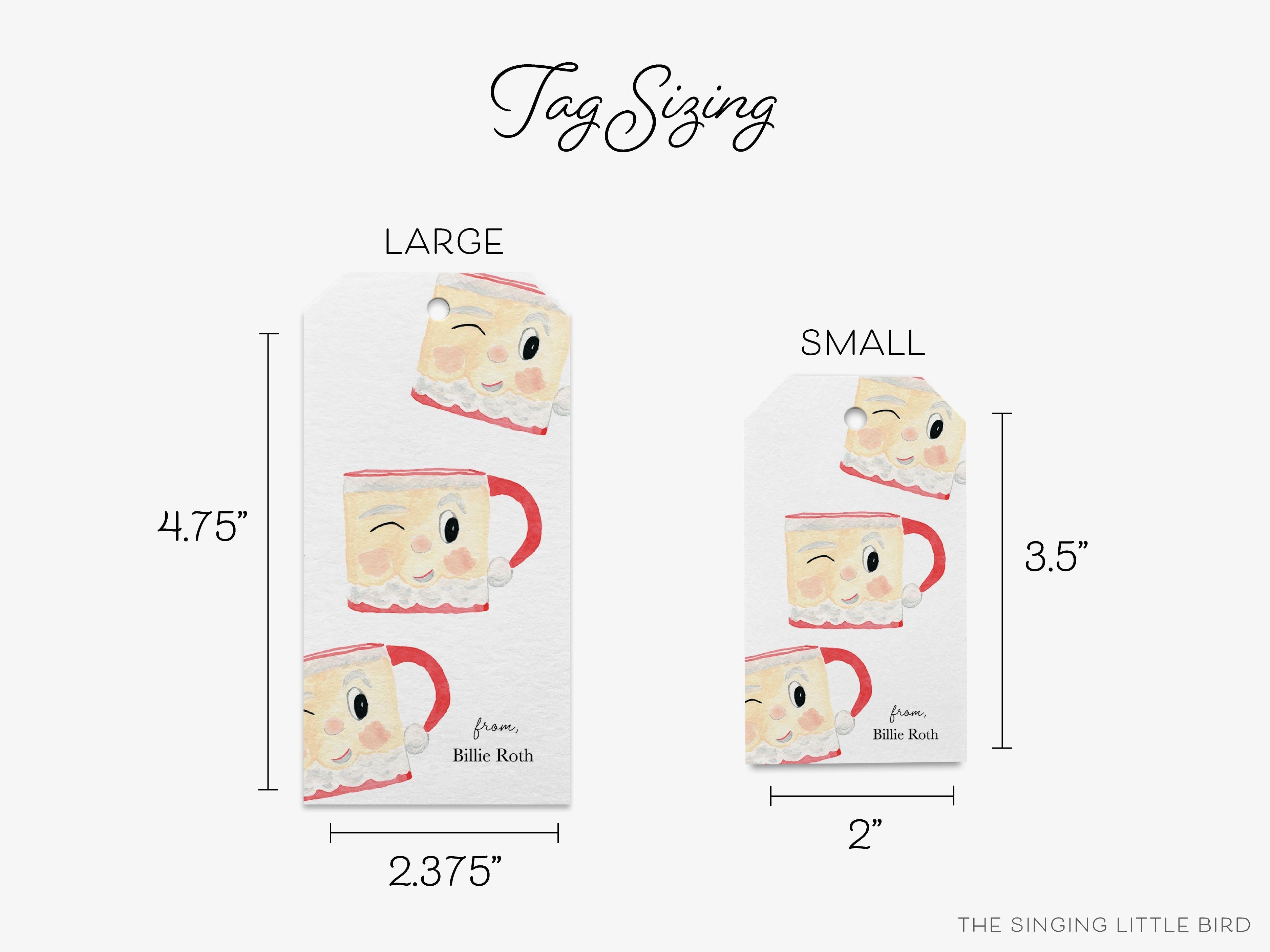 Personalized Santa Claus Mug Holiday Gift Tags-These gift tags come in sets, hole-punched with white twine and feature our hand-painted watercolor Santa Claus mug, printed in the USA on 120lb textured stock. They make great tags for gifting or gifts for the holiday lover in your life.-The Singing Little Bird