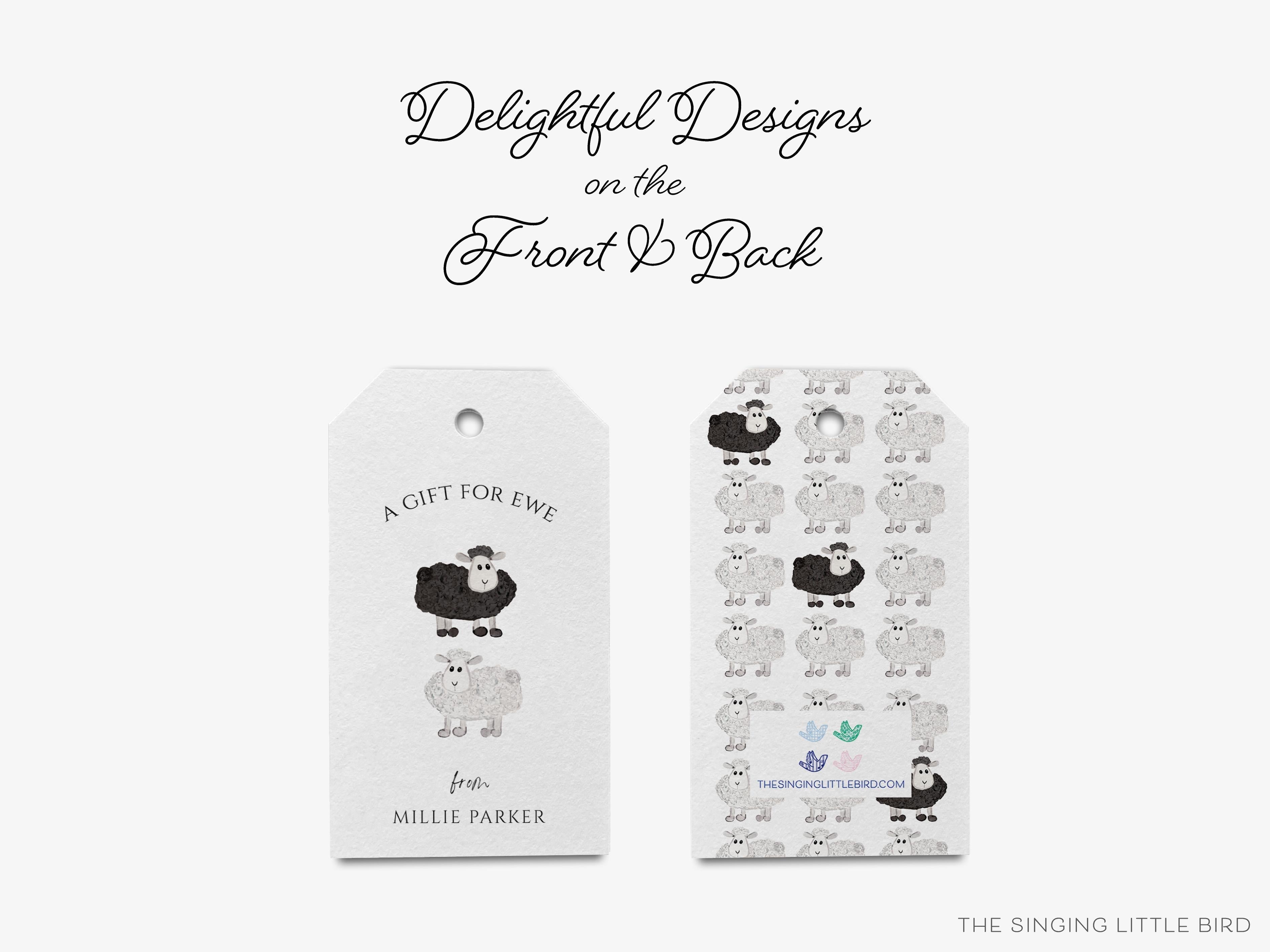 Personalized Sheep Gift Tags-These gift tags come in sets, hole-punched with white twine and feature our hand-painted watercolor sheep, printed in the USA on 120lb textured stock. They make great tags for gifting or gifts for the wool lover in your life.-The Singing Little Bird