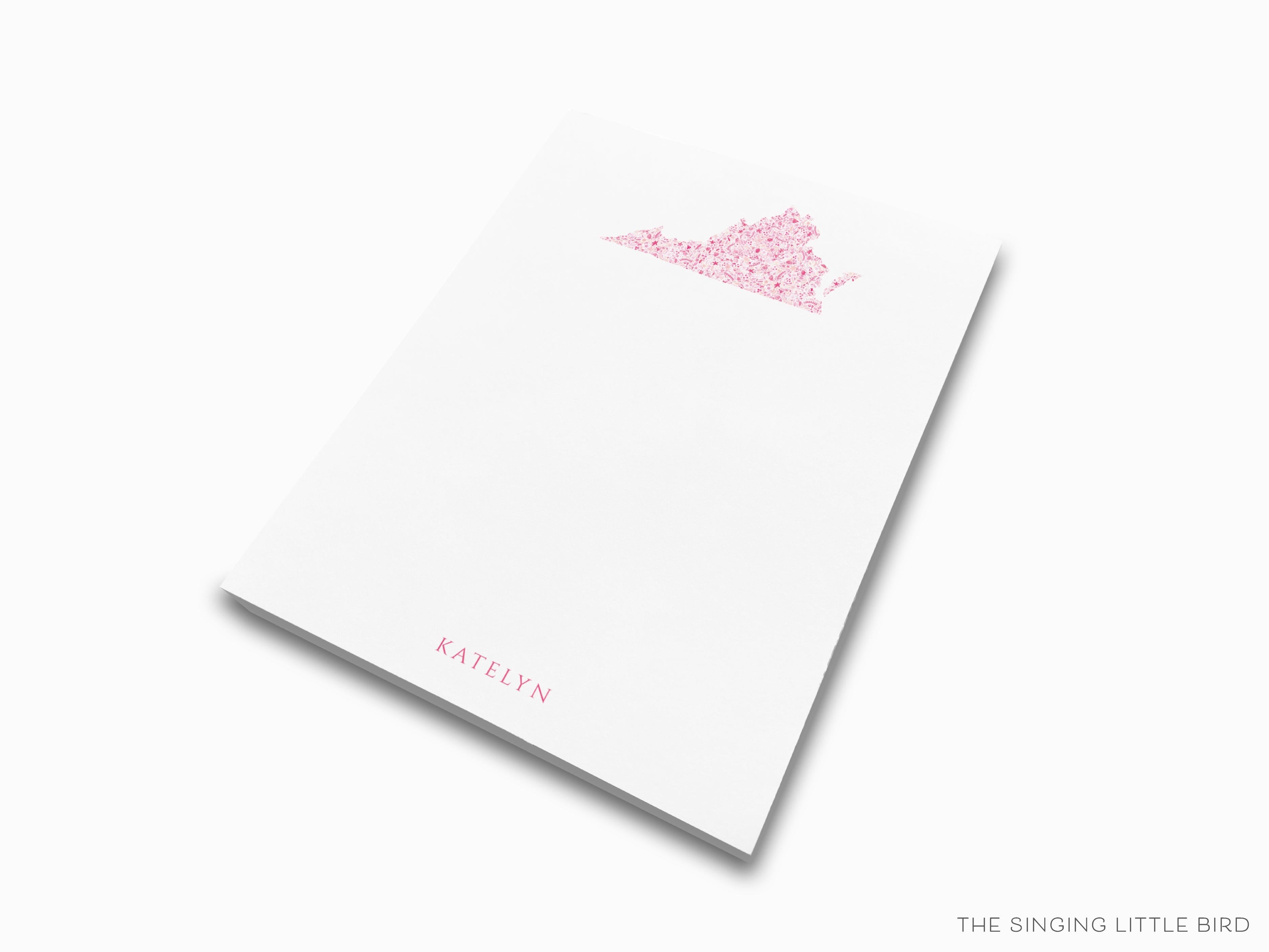 Personalized State of Virginia Notepad-These personalized notepads feature our hand-painted watercolor floral pattern in the shape of Virginia, printed in the USA on a beautiful smooth stock. You choose which size you want (or bundled together for a beautiful gift set) and makes a great gift for the checklist and Virginian lover in your life.-The Singing Little Bird