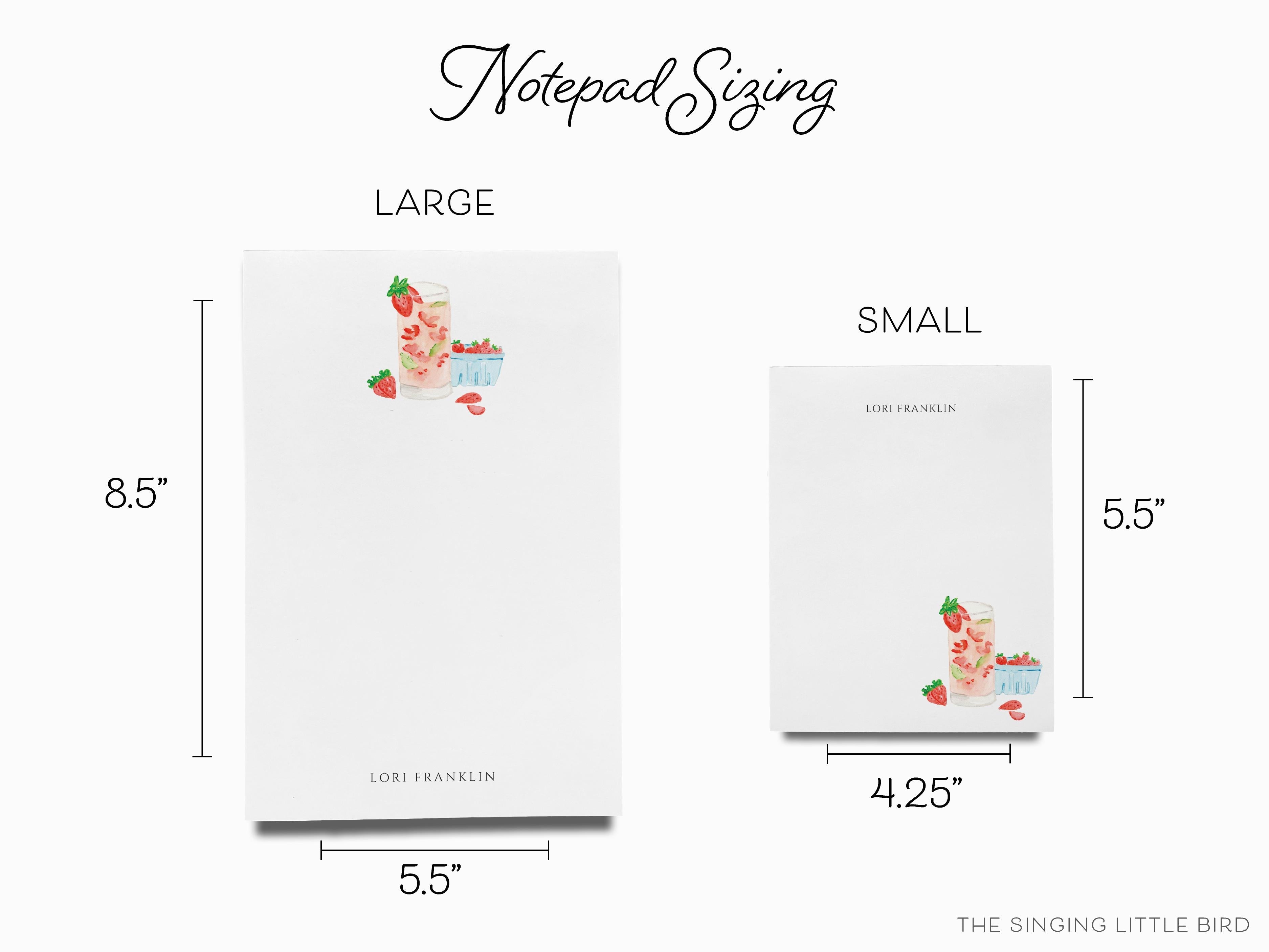 Personalized Strawberry Basil Cocktail Notepad-These personalized notepads feature our hand-painted watercolor strawberries and cocktail, printed in the USA on a beautiful smooth stock. You choose which size you want (or bundled together for a beautiful gift set) and makes a great gift for the checklist and cocktail lover in your life.-The Singing Little Bird